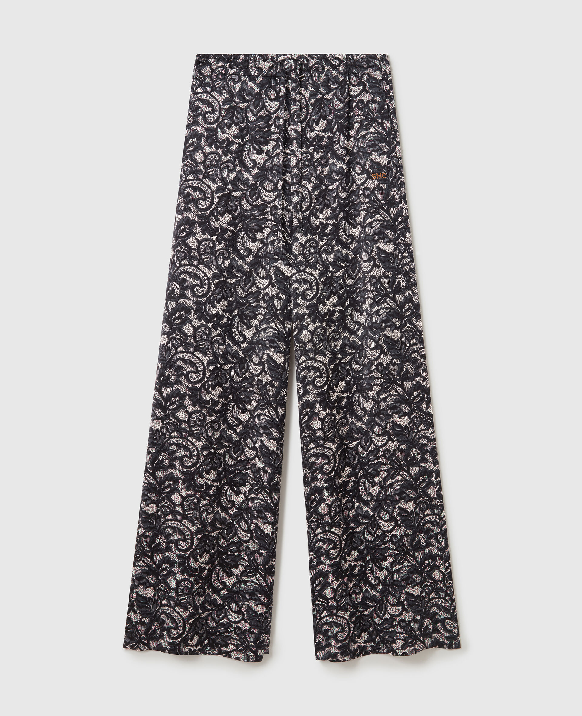 Lace Print Oversized Drawstring Trousers-Black-large image number 0
