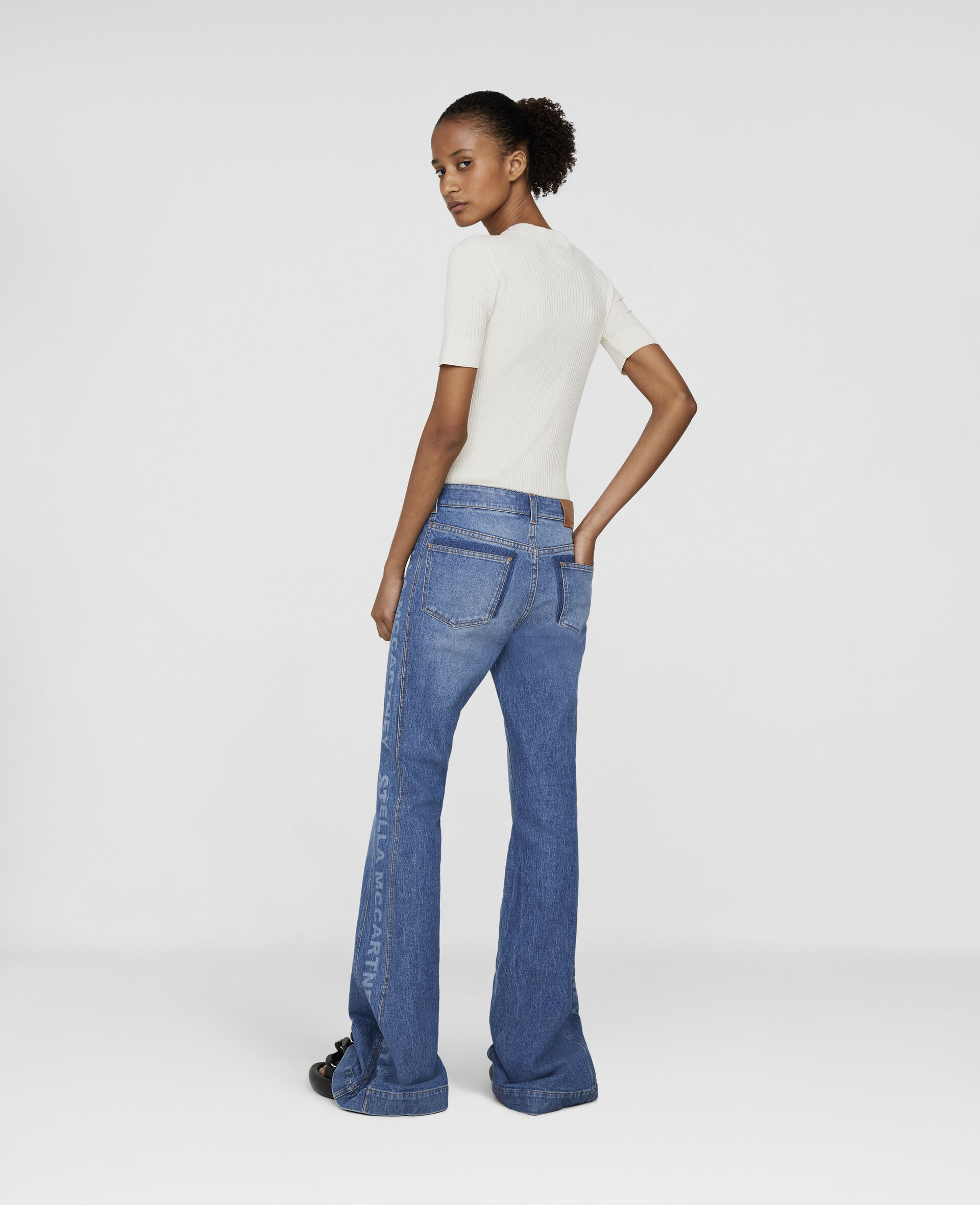 Logo Seam Flared Jeans-Blue-large image number 2