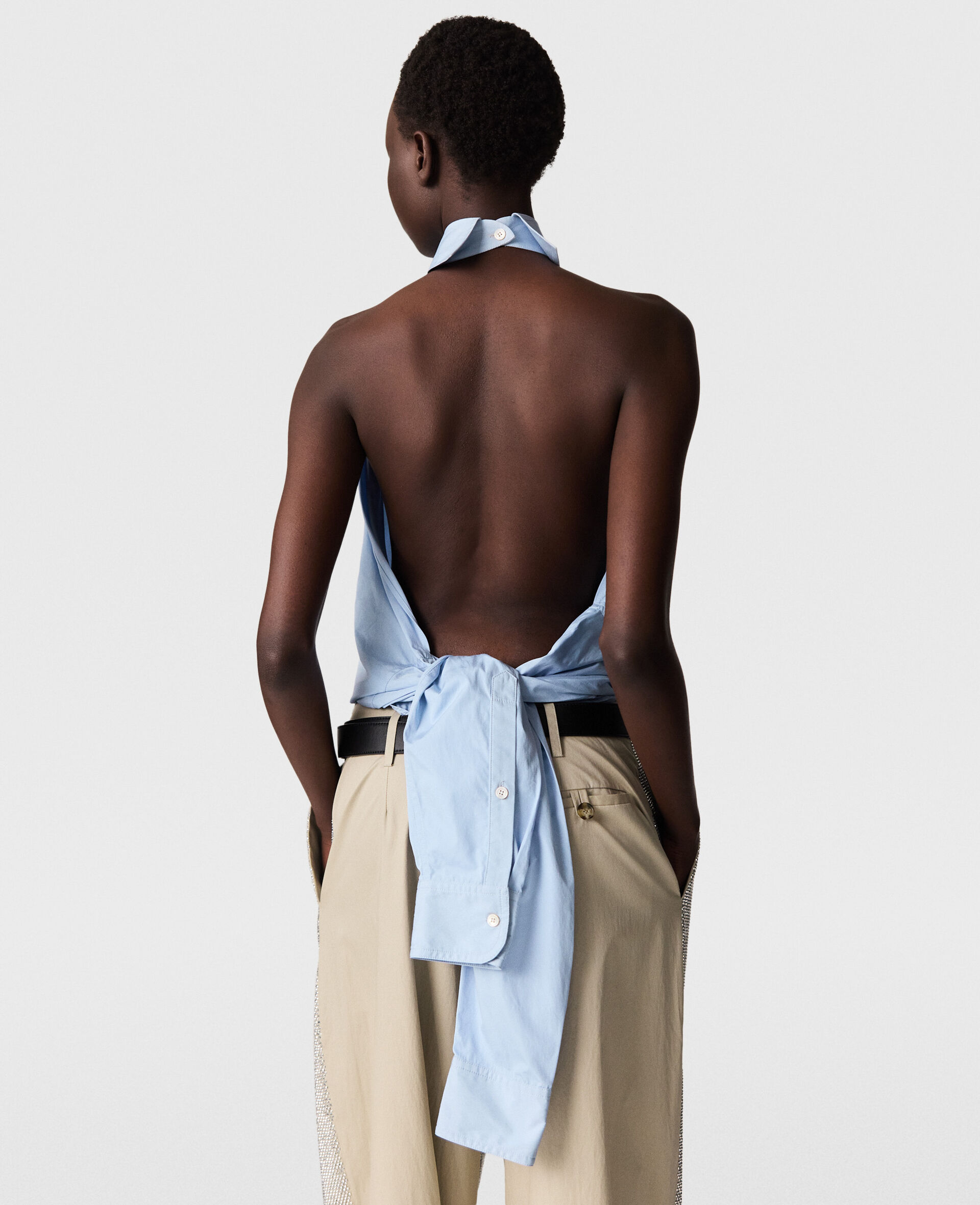 Halterneck Panel Sleeveless Top-Blue-large image number 4