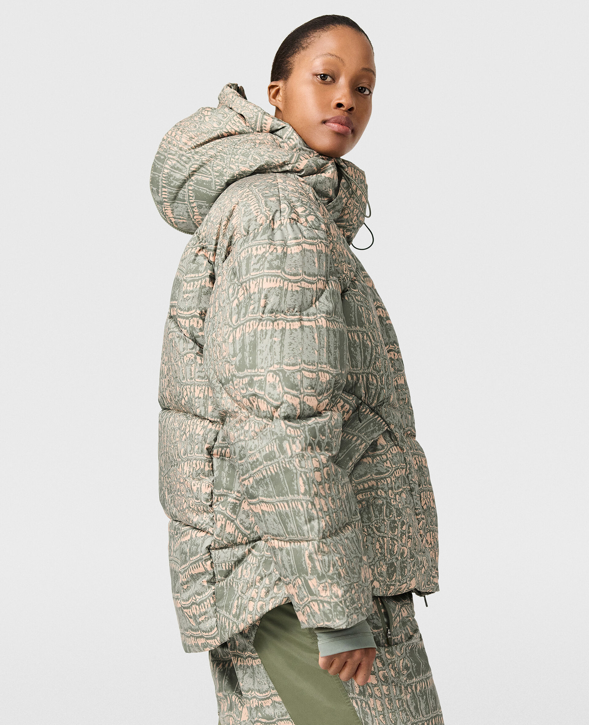 TrueNature Graphic Print Padded Hooded Jacket-Beige-large image number 1