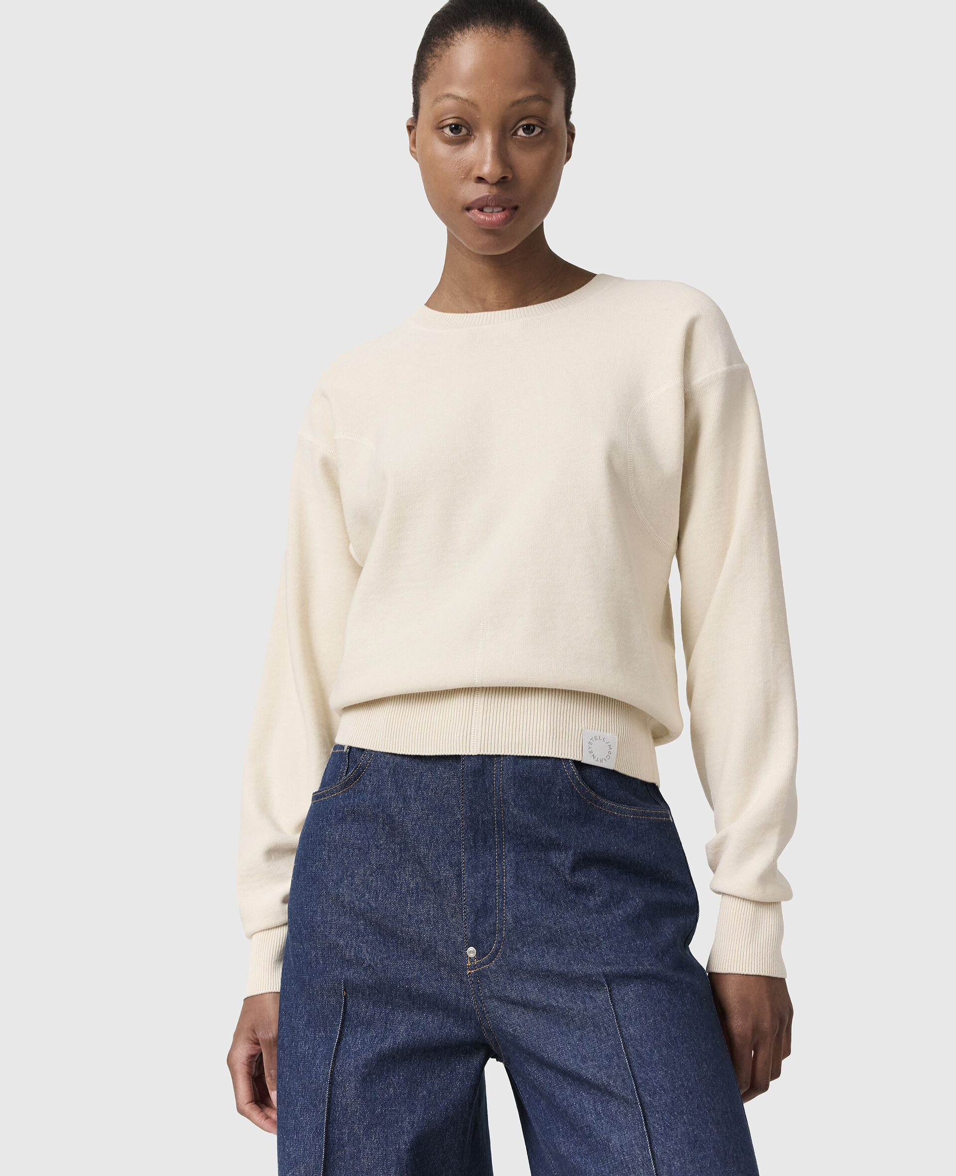 Cropped Kelsun Crewneck Sweater-Cream-medium