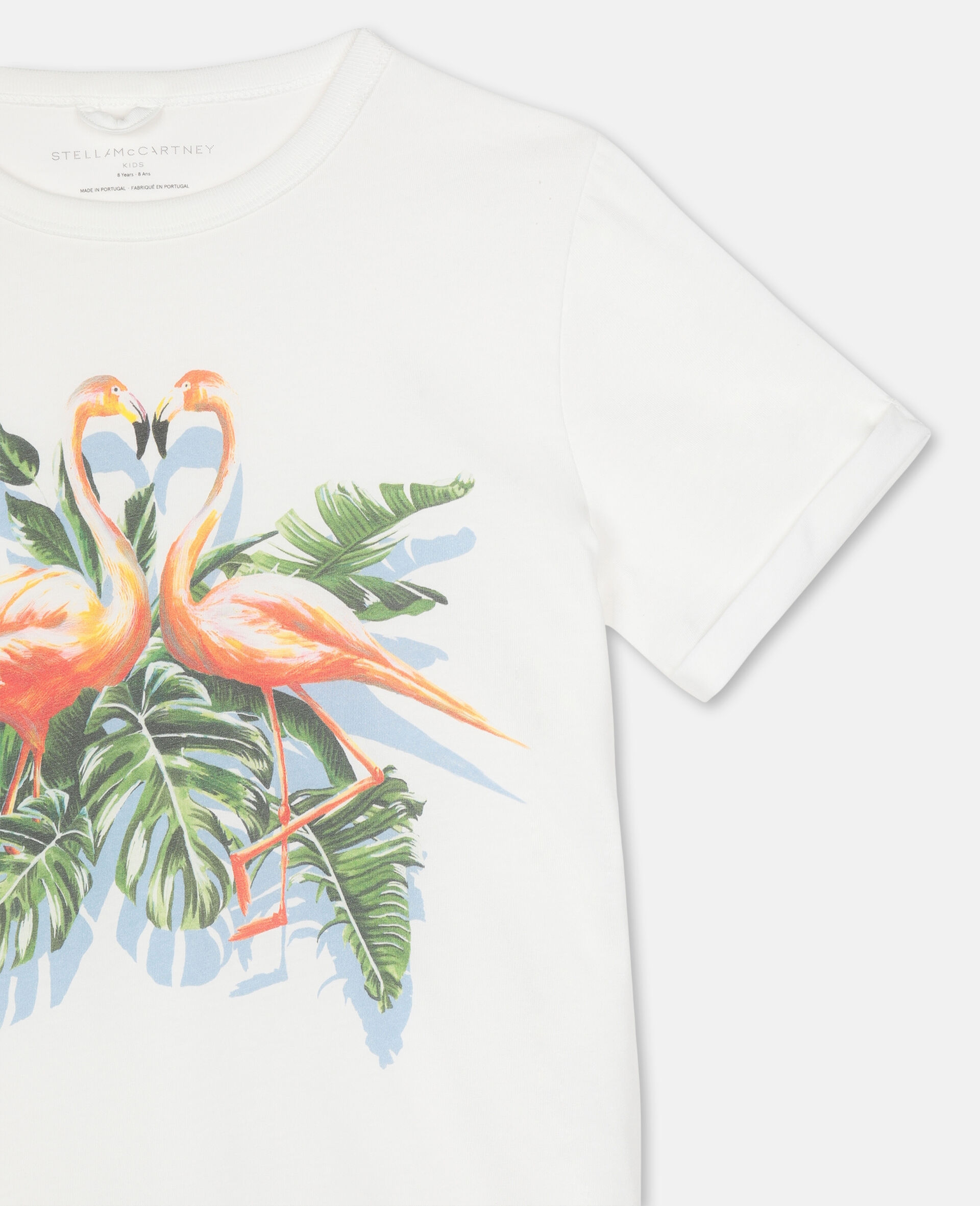 Painty Flamingo Cotton T-shirt -White-large image number 2