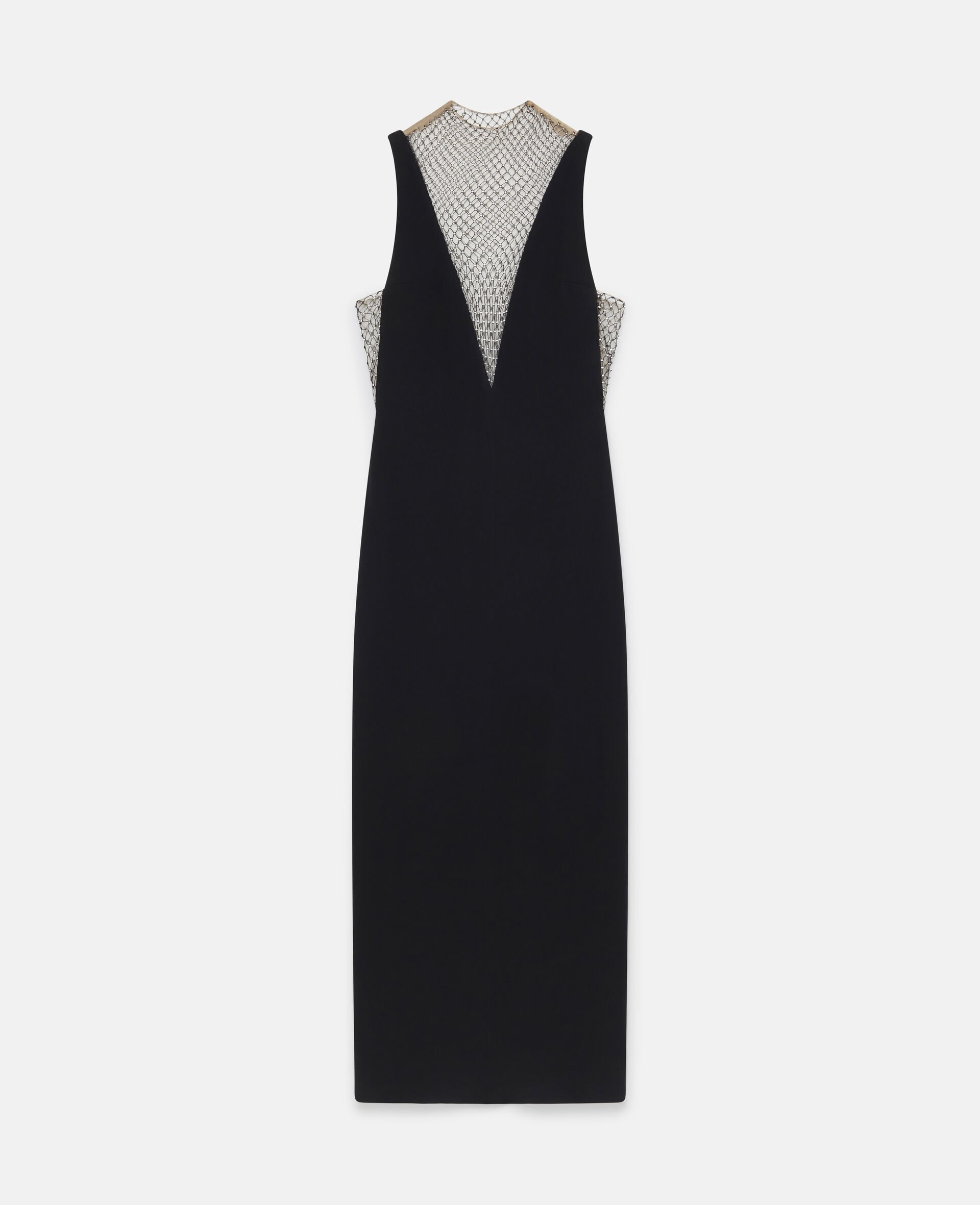 Crystal Mesh Deep V Midi Dress-Black-medium