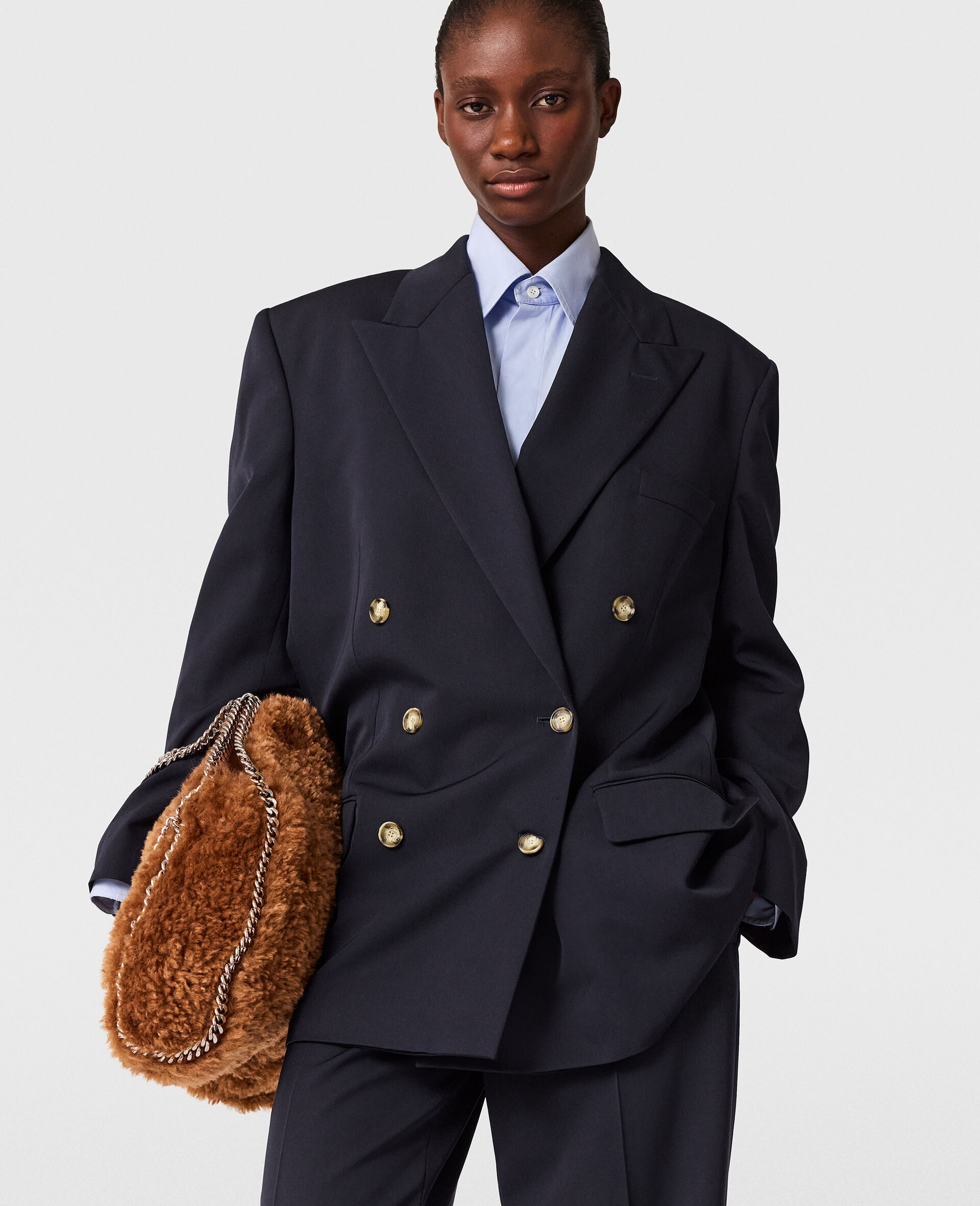 Oversized Double-Breasted Blazer-Blue-medium