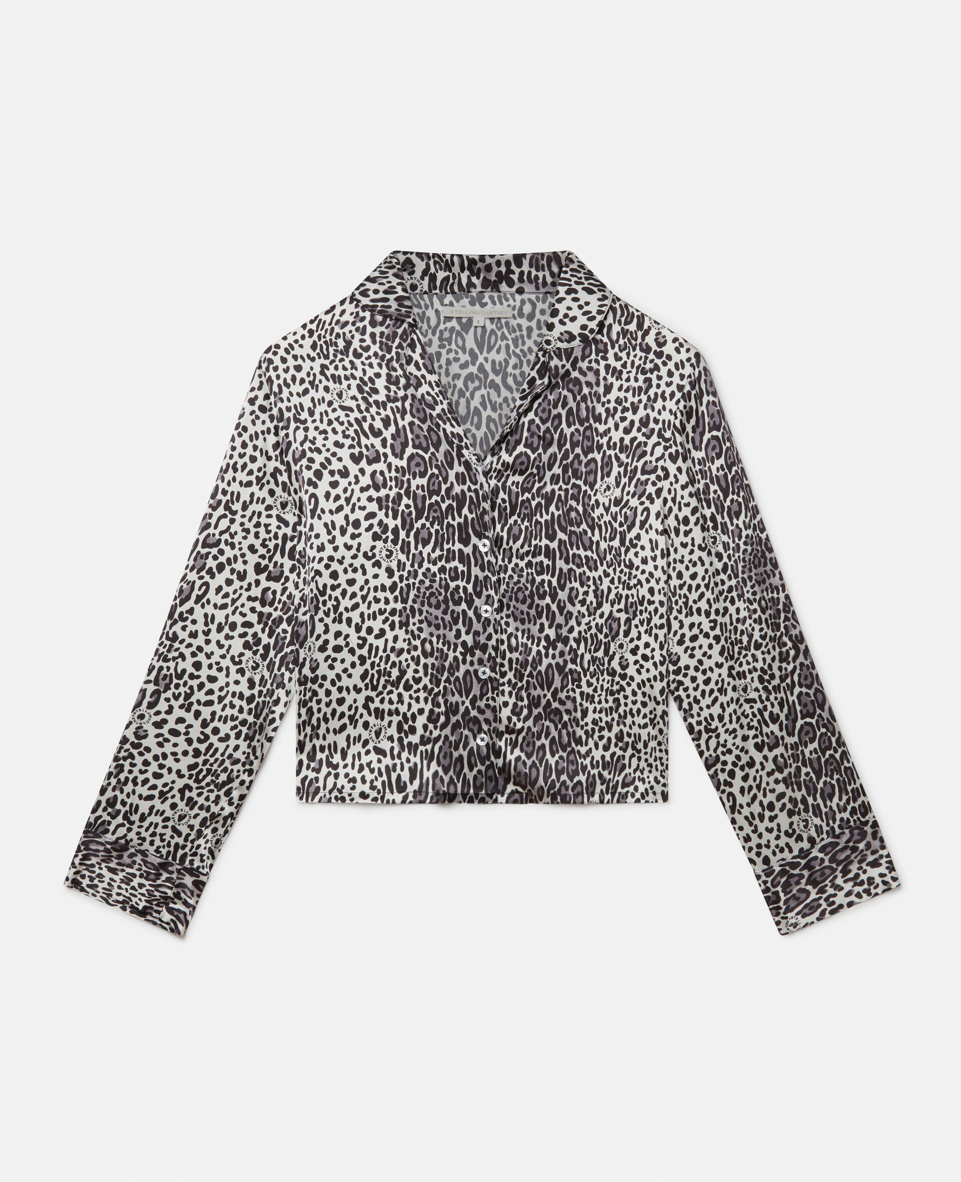 Leopard Print Cropped Shirt-Grey-large image number 0