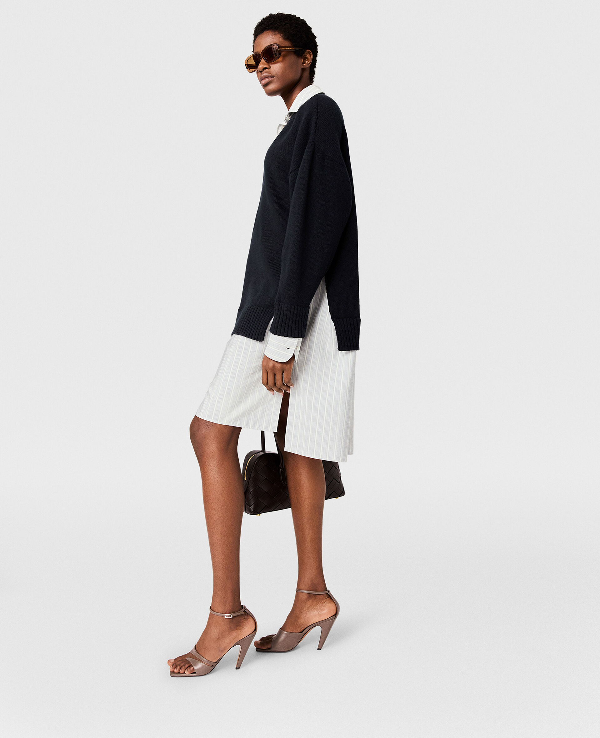 Crewneck Sweater Shirt Dress-Blue-large image number 2