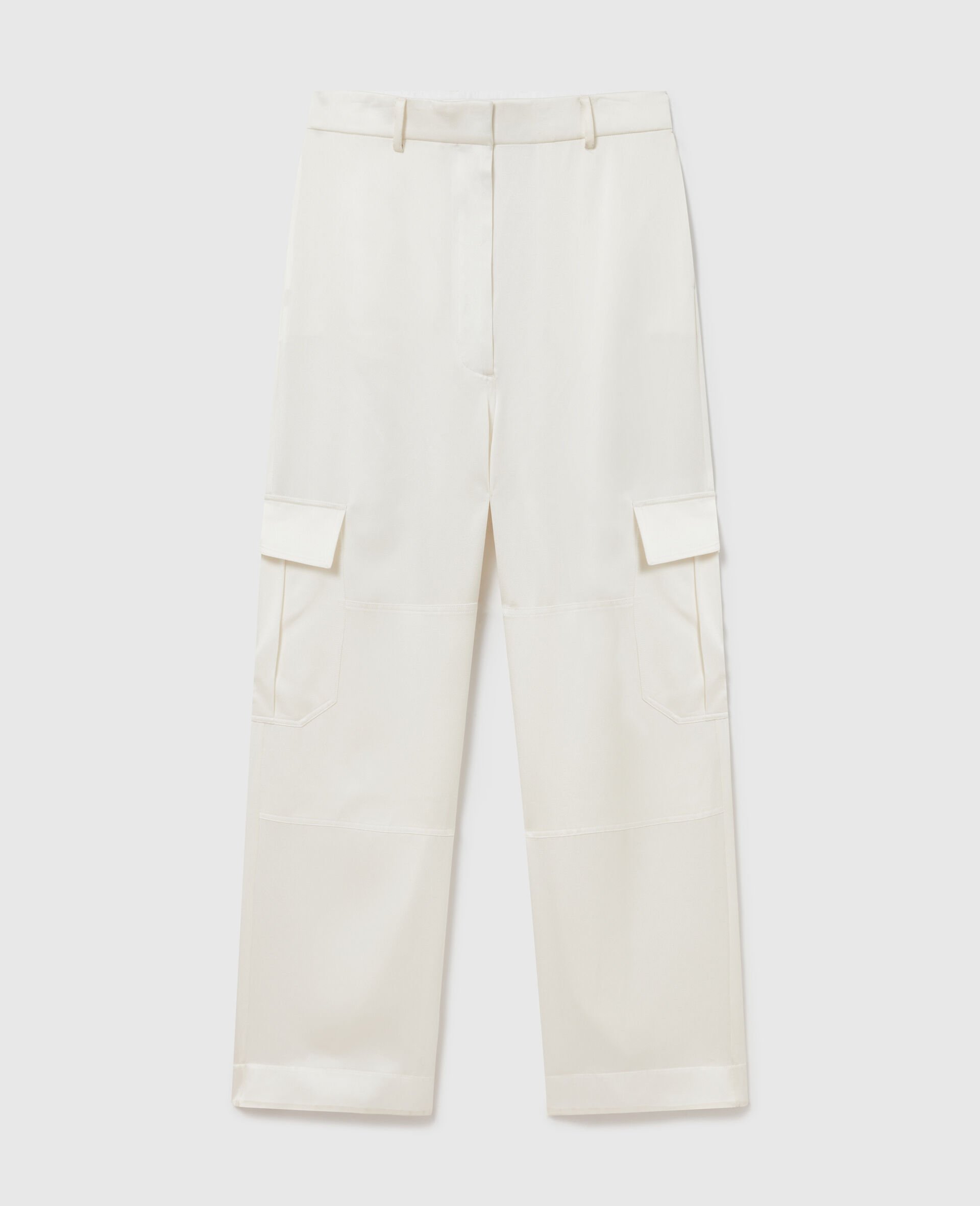 Pantalon cargo souple a empiecements en satin-Blanc-medium