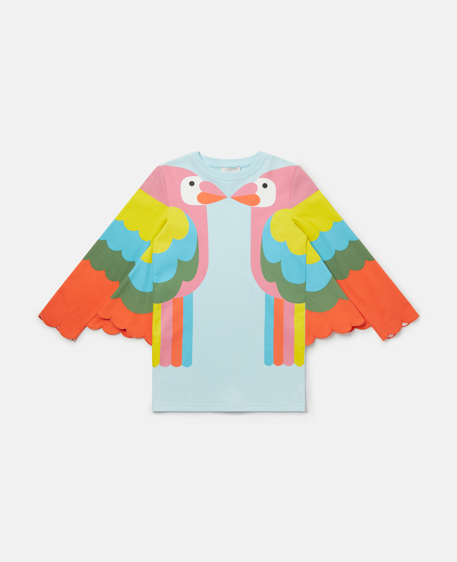 Parrot Embroidery Fleece Dress with Wings-Blue-large image number 0