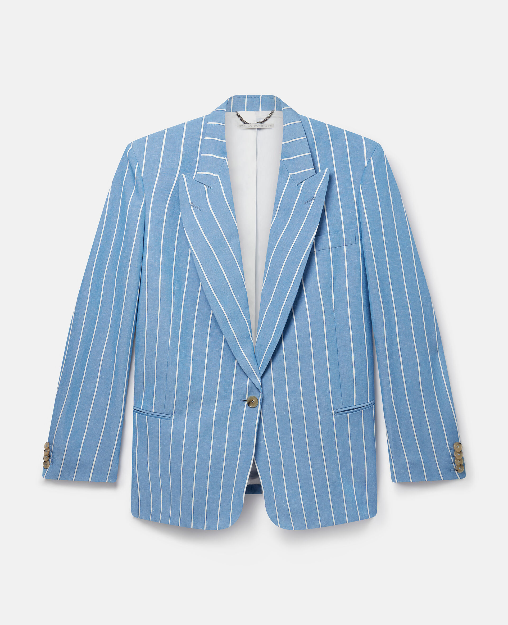 Striped Single-Breasted Blazer-Blue-large image number 0