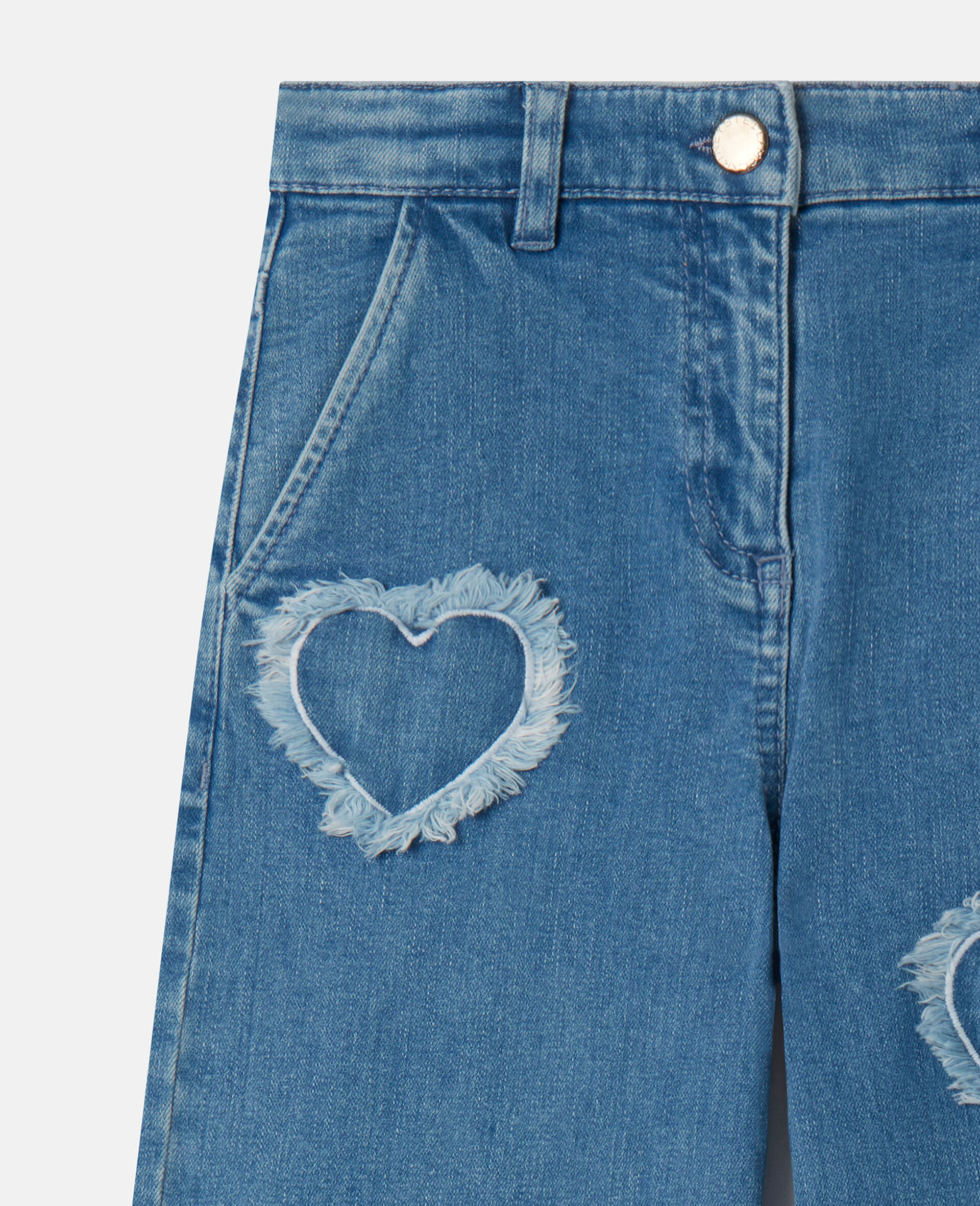 Babyhug Denim Full Length with Stretch Jeans Heart Embroidery - Blue