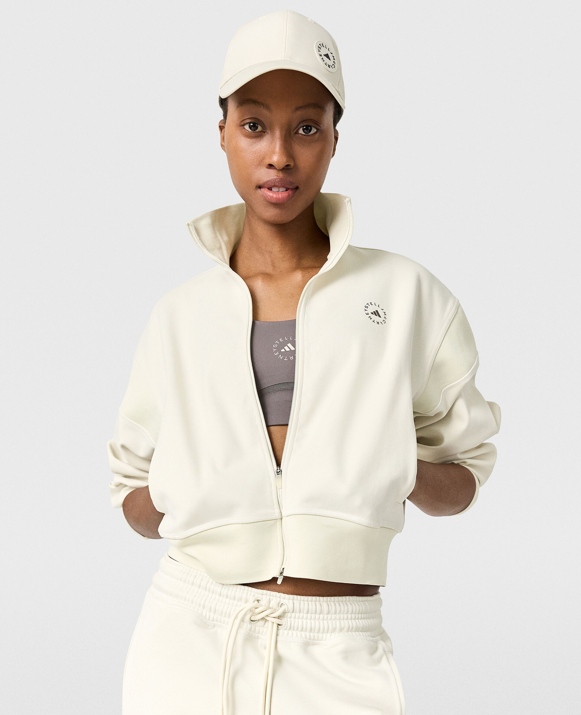 Logo Funnel-Neck Full-Zip Sweatshirt-Beige-model