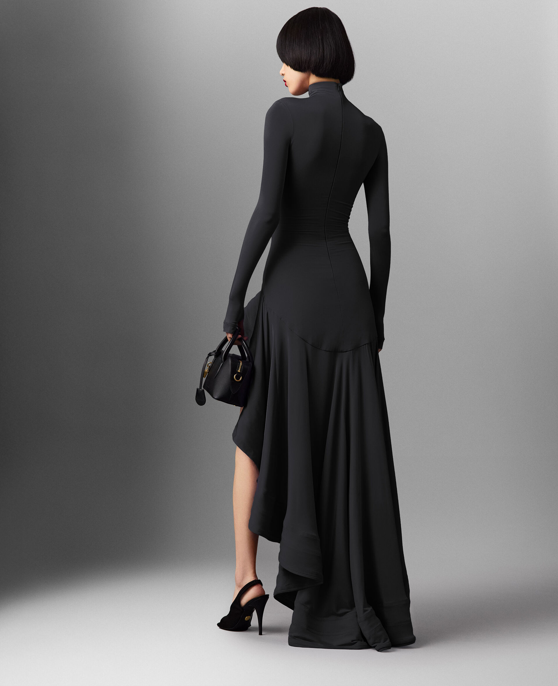 Robe de cocktail a volants en jersey crepe-Noir-large image number 3