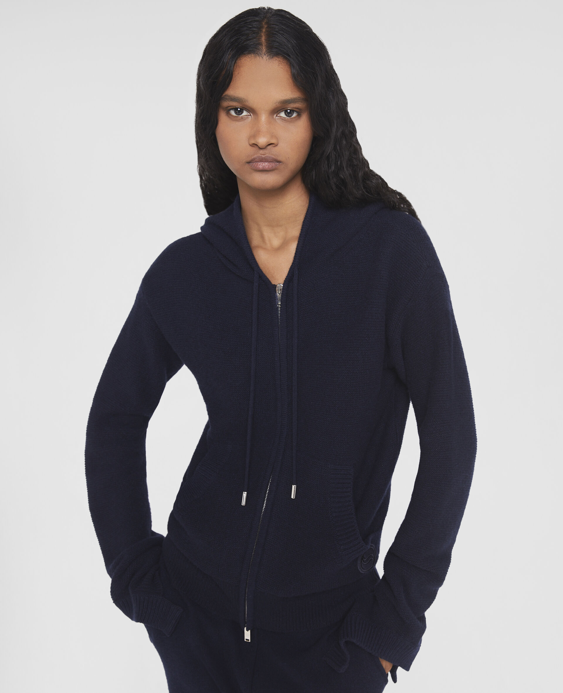 S-Wave Regenerated Cashmere Knitted Hoodie-Blue-large image number 3
