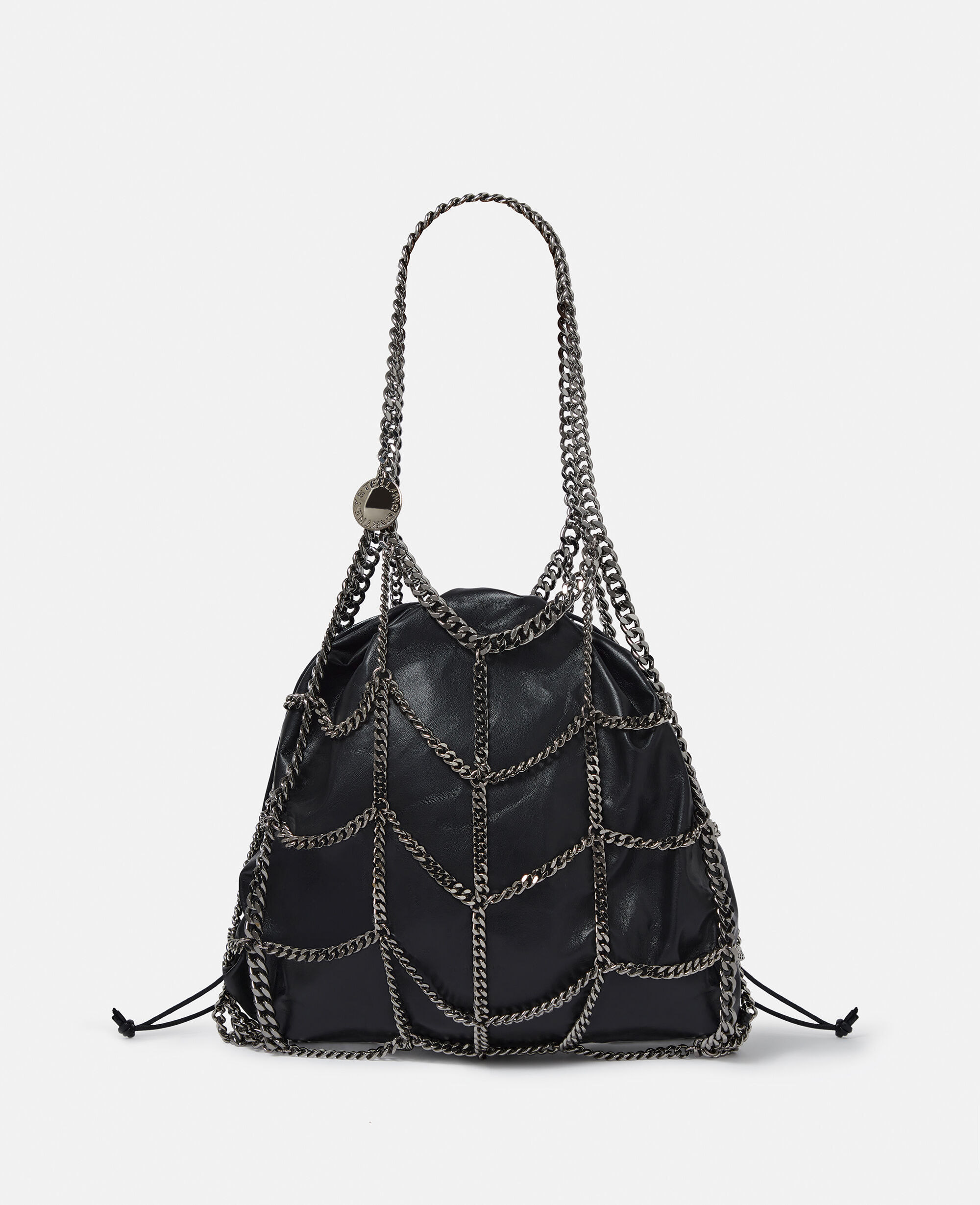 Women Pitch black Falabella Chain Cage Tote Bag | Stella