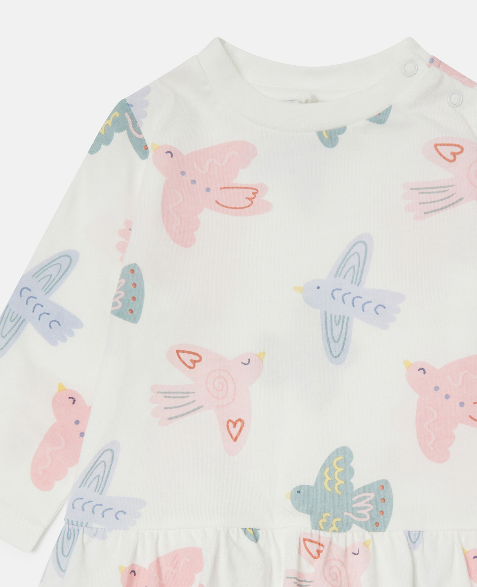 Dove Print Long-Sleeve Dress-White-medium