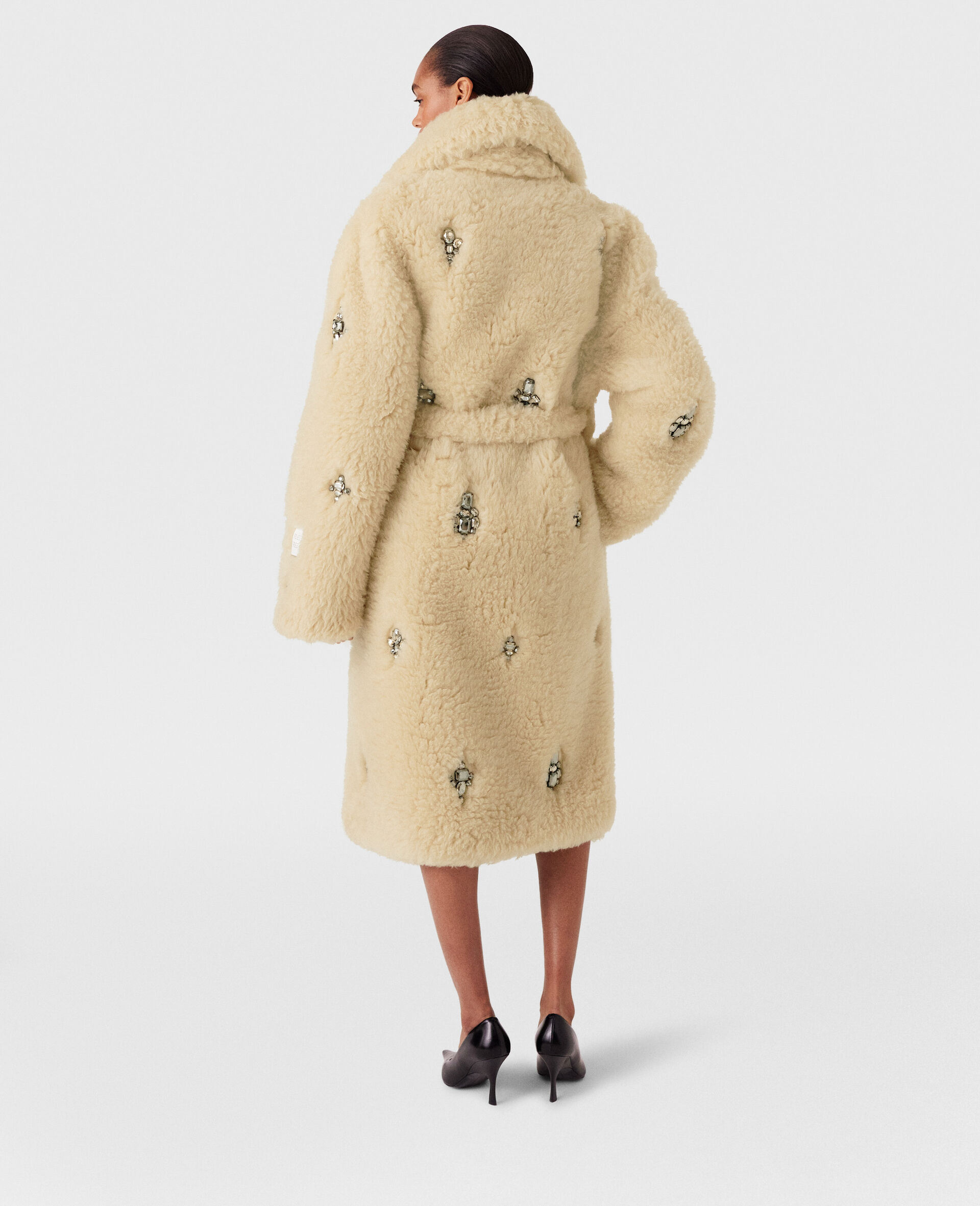 Crystal Embellished Plush Teddy Coat-Cream-large image number 4