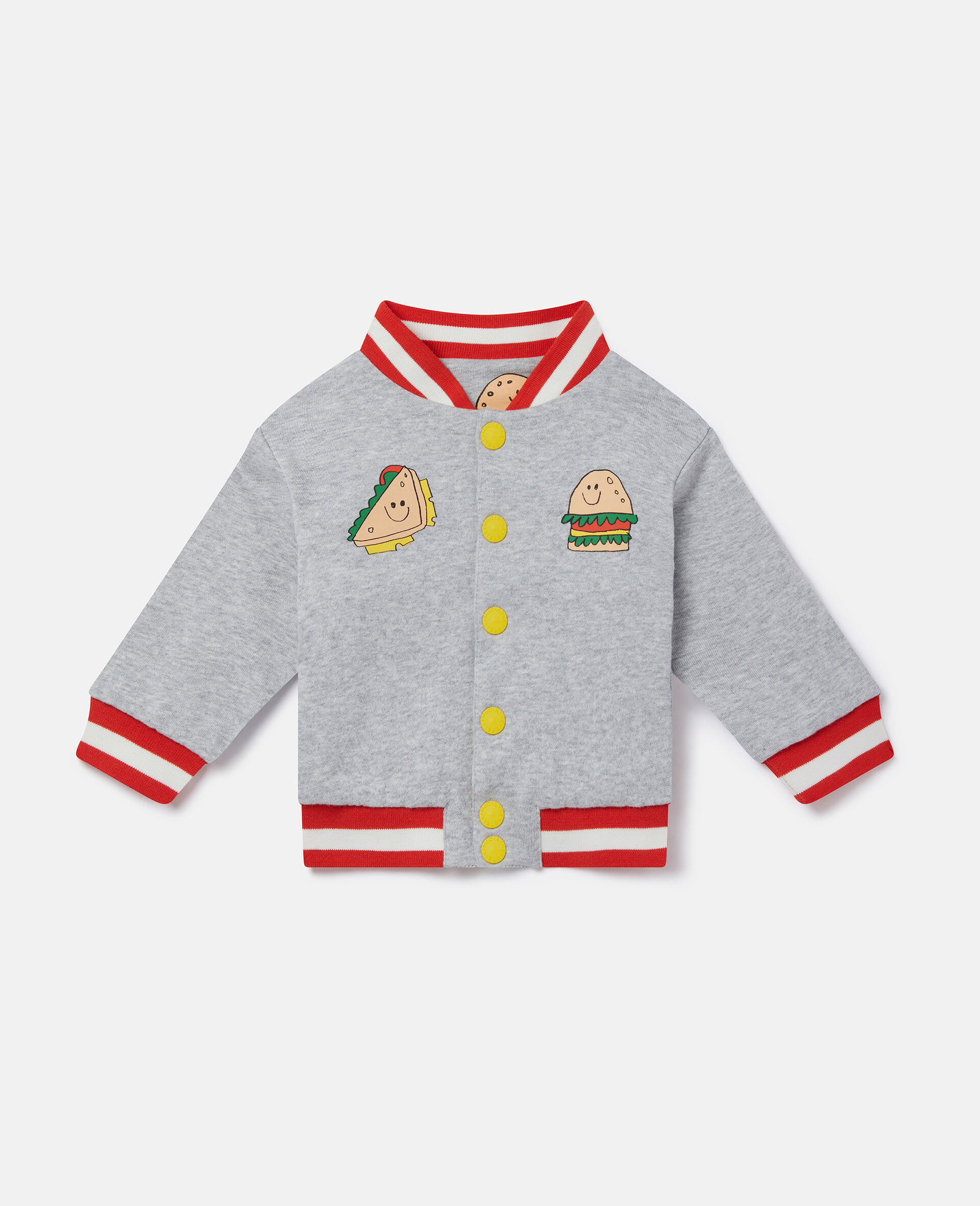 Silly Sandwich Print Reversible Bomber Jacket-Grey-large image number 0