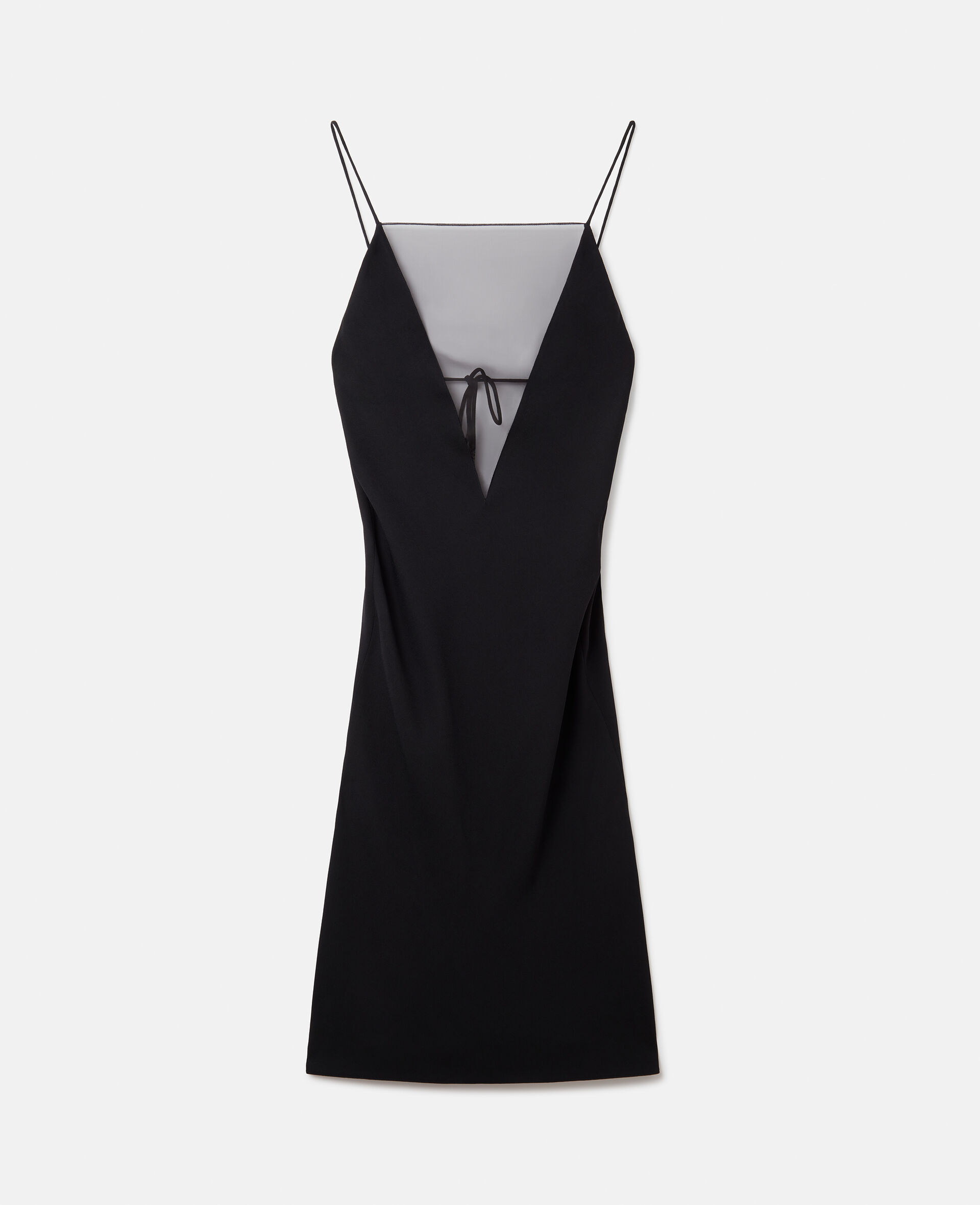 V Mesh Compact Crepe Slip Dress-Black-large image number 0