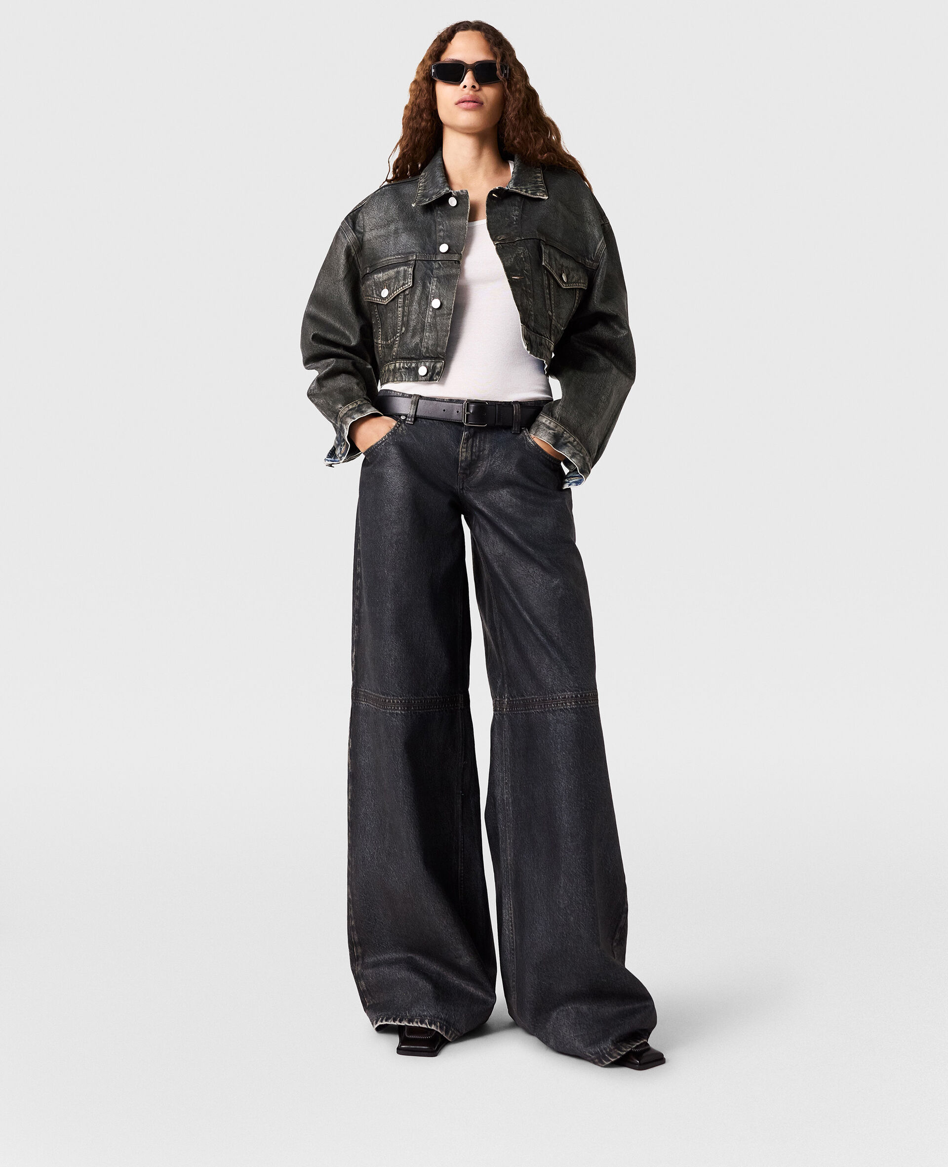 Waxed-Finish Straight-Leg Denim Jeans-Blue-large image number 6