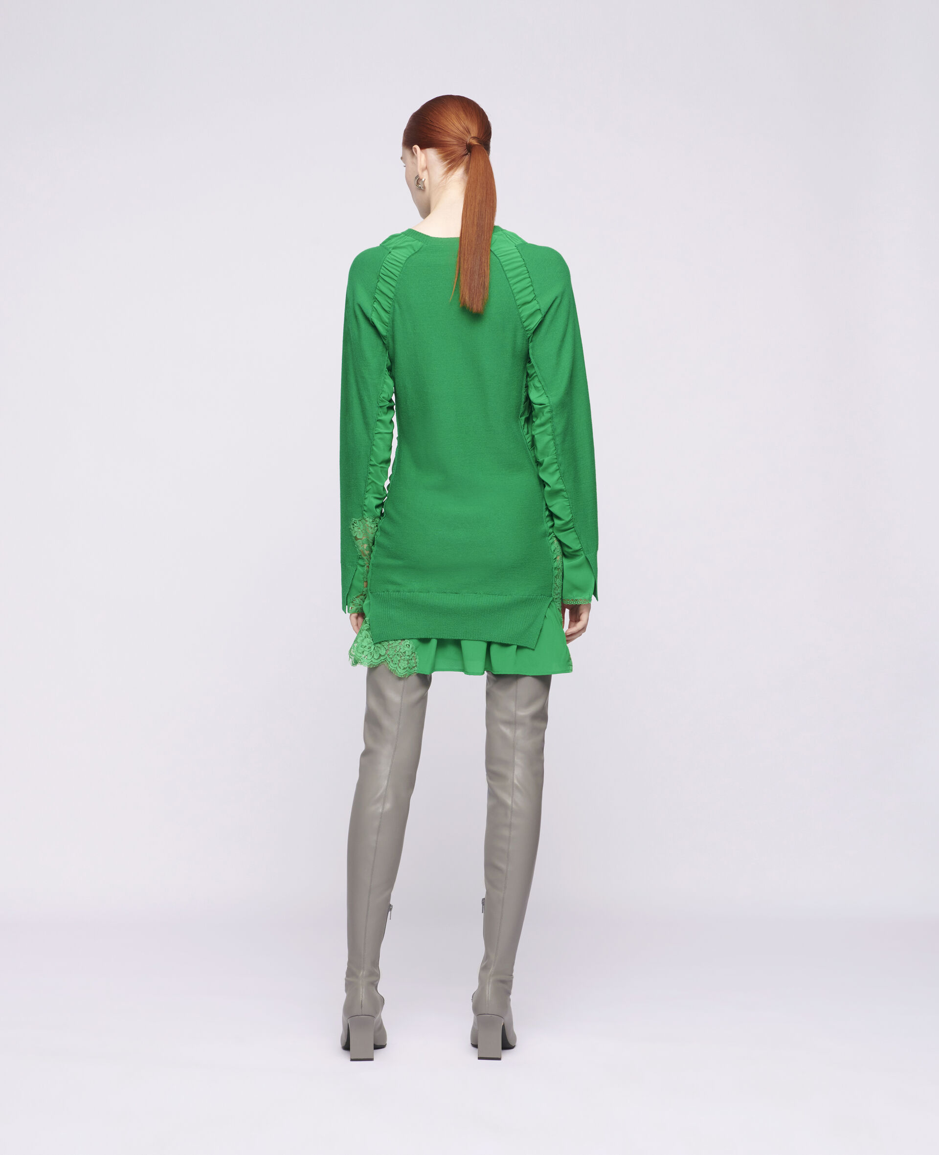 Silk Knit Mini Dress-Green-large image number 2