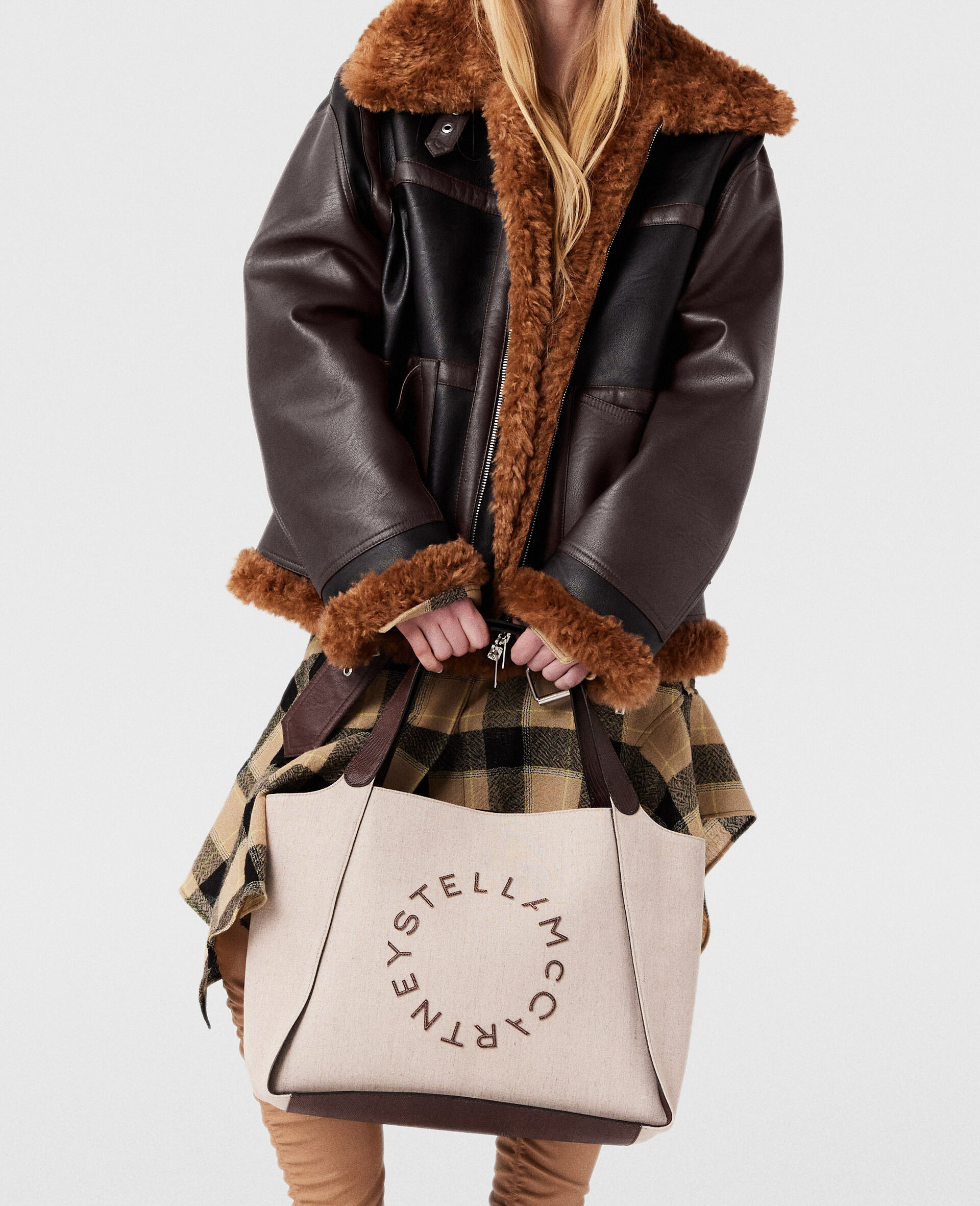 Plush Teddy Panelled Biker Jacket-Black-large image number 1