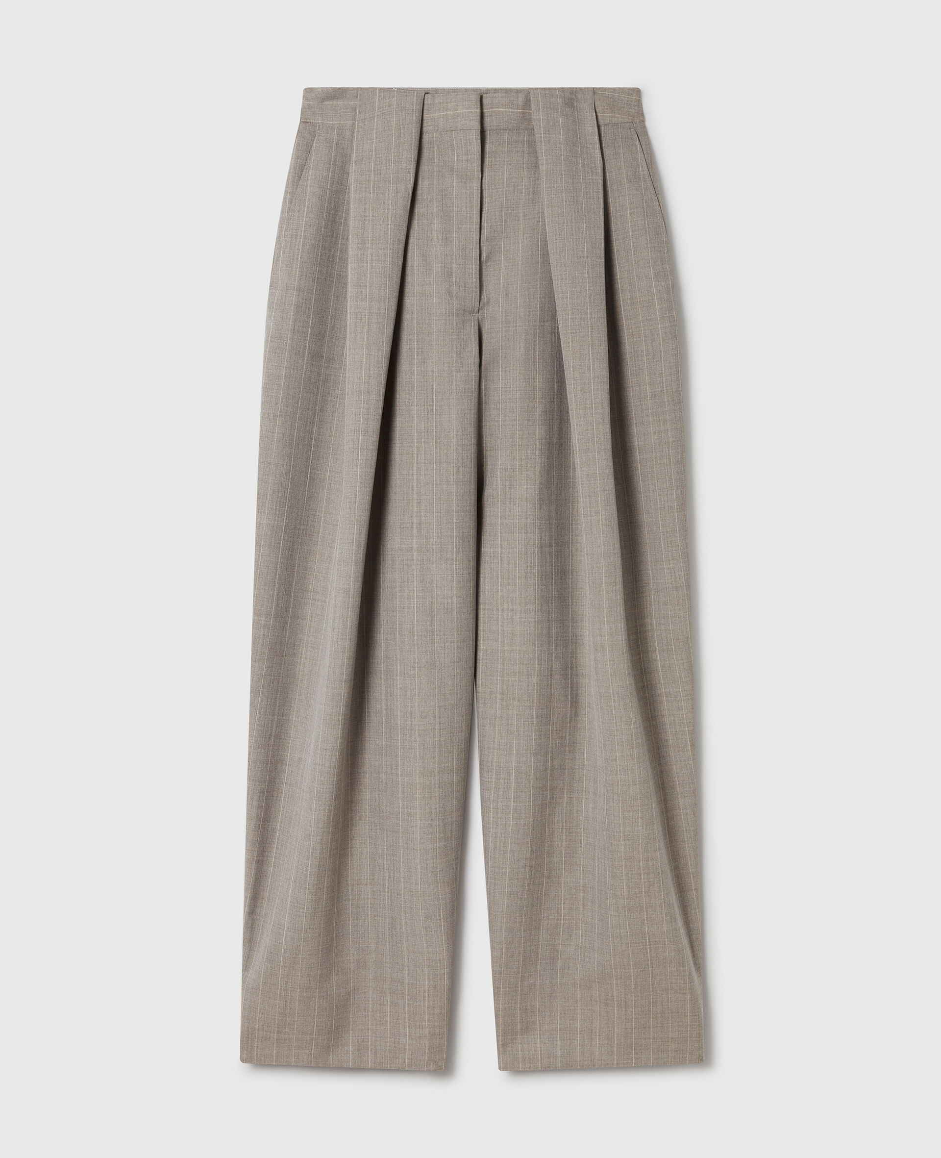Slouchy Panelled Pinstripe Trousers-Grey-large image number 0