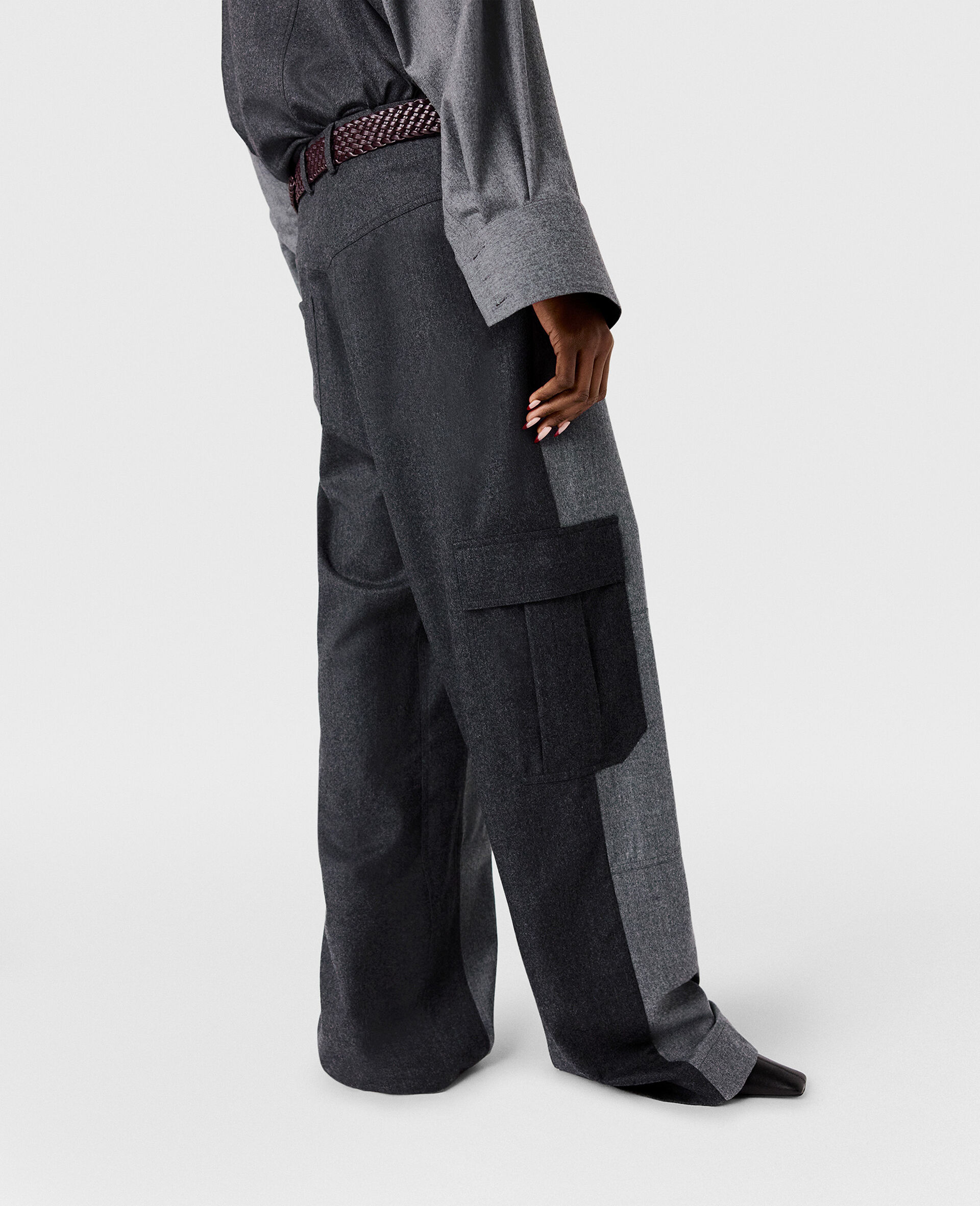 Pantalon cargo souple a empiecements-Gris-large image number 4