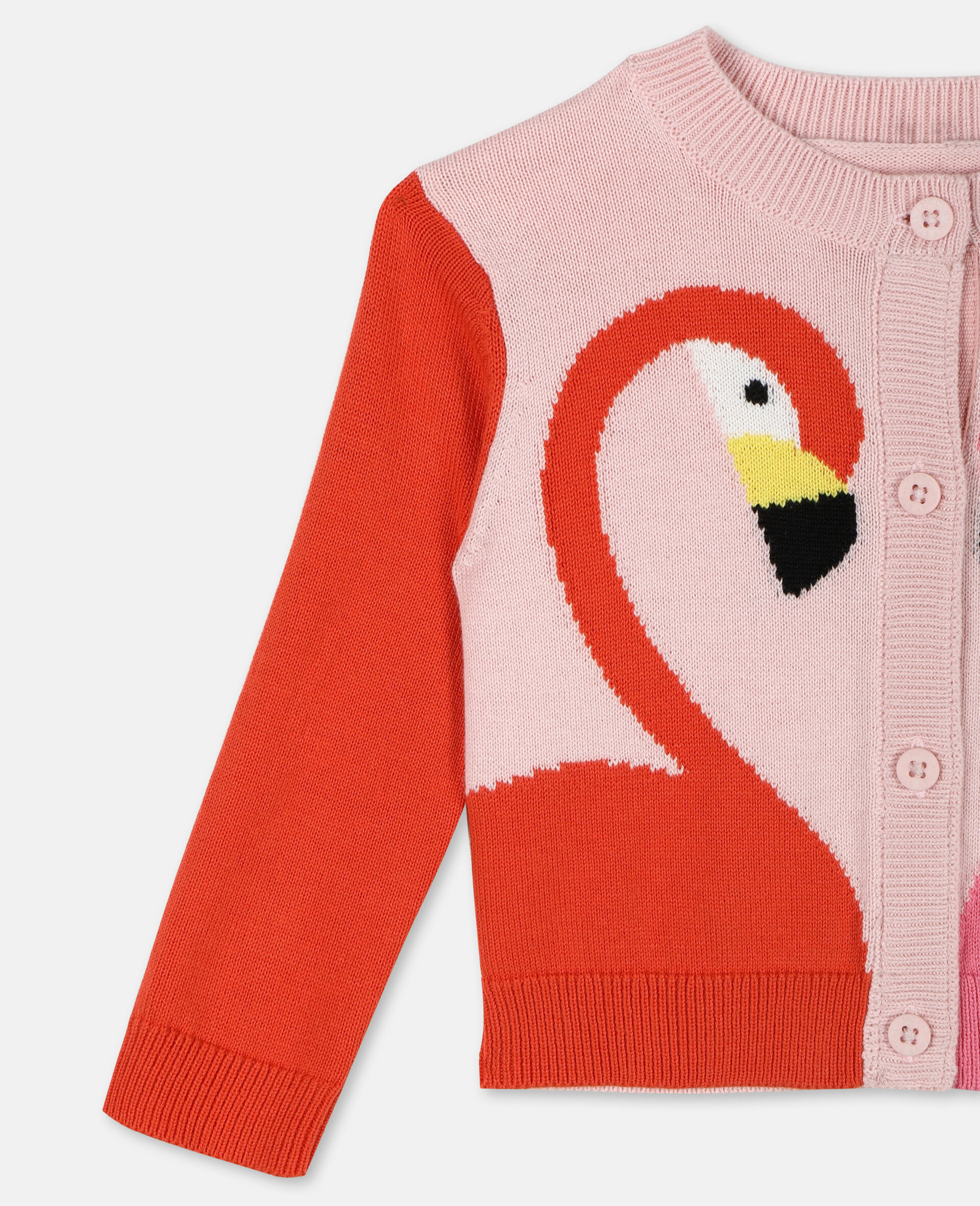 Flamingo Intarsia Knit Cotton Cardigan -Pink-large image number 1