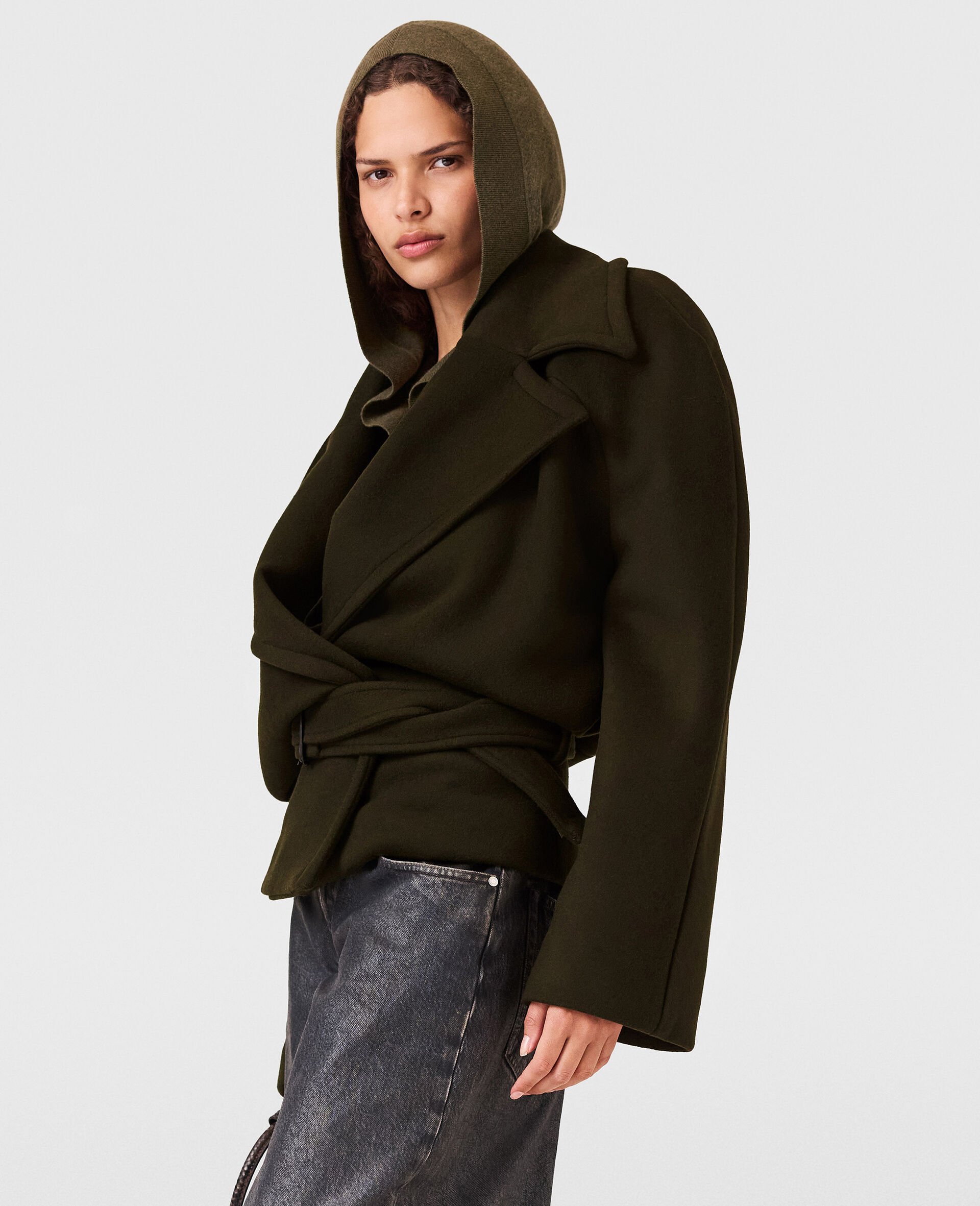 Cropped Belted Trench Jacket-Green-large Cropped Belted Trench Jacket-Green-large image number 2