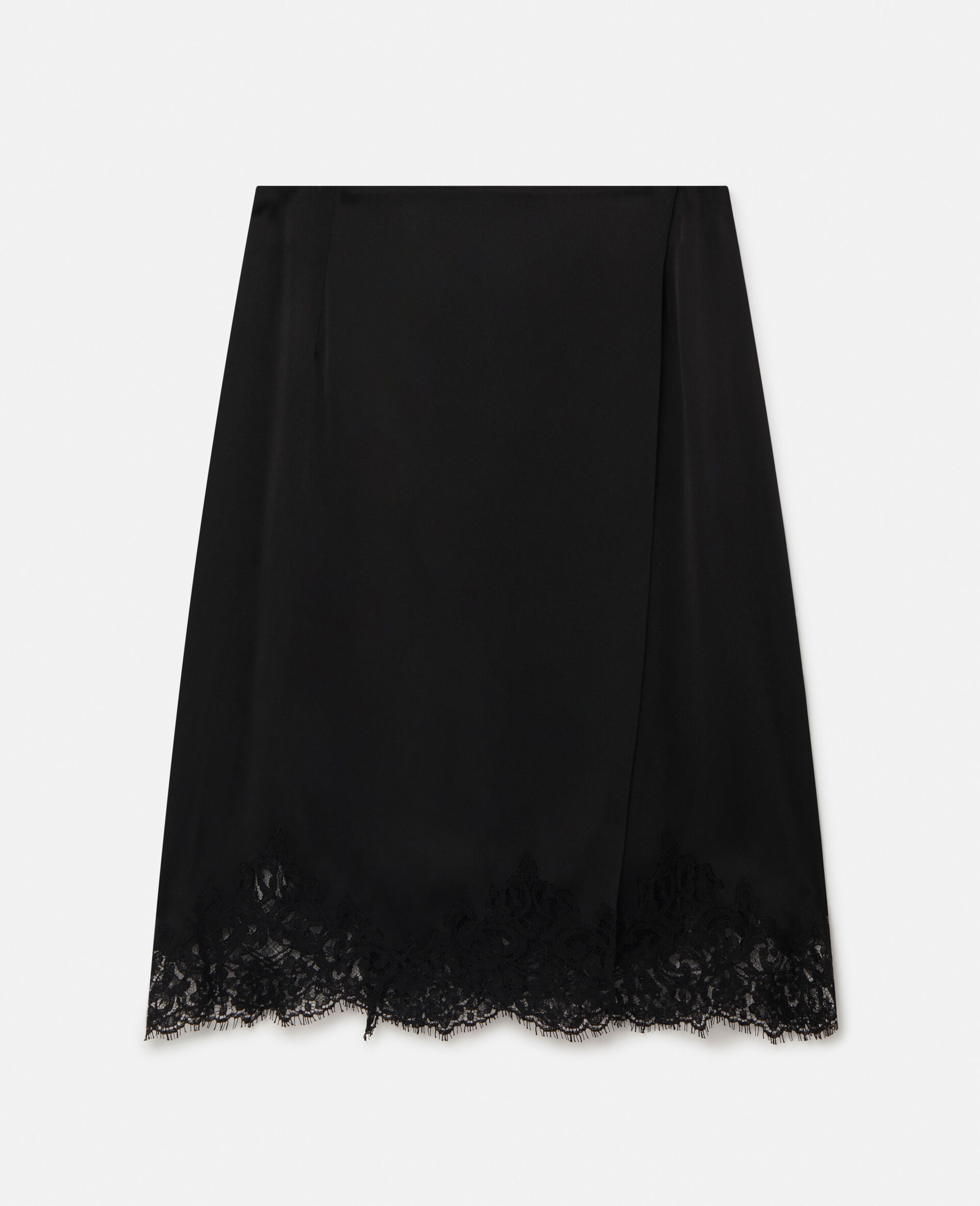 Lace Satin Midi Skirt-Black-large image number 0