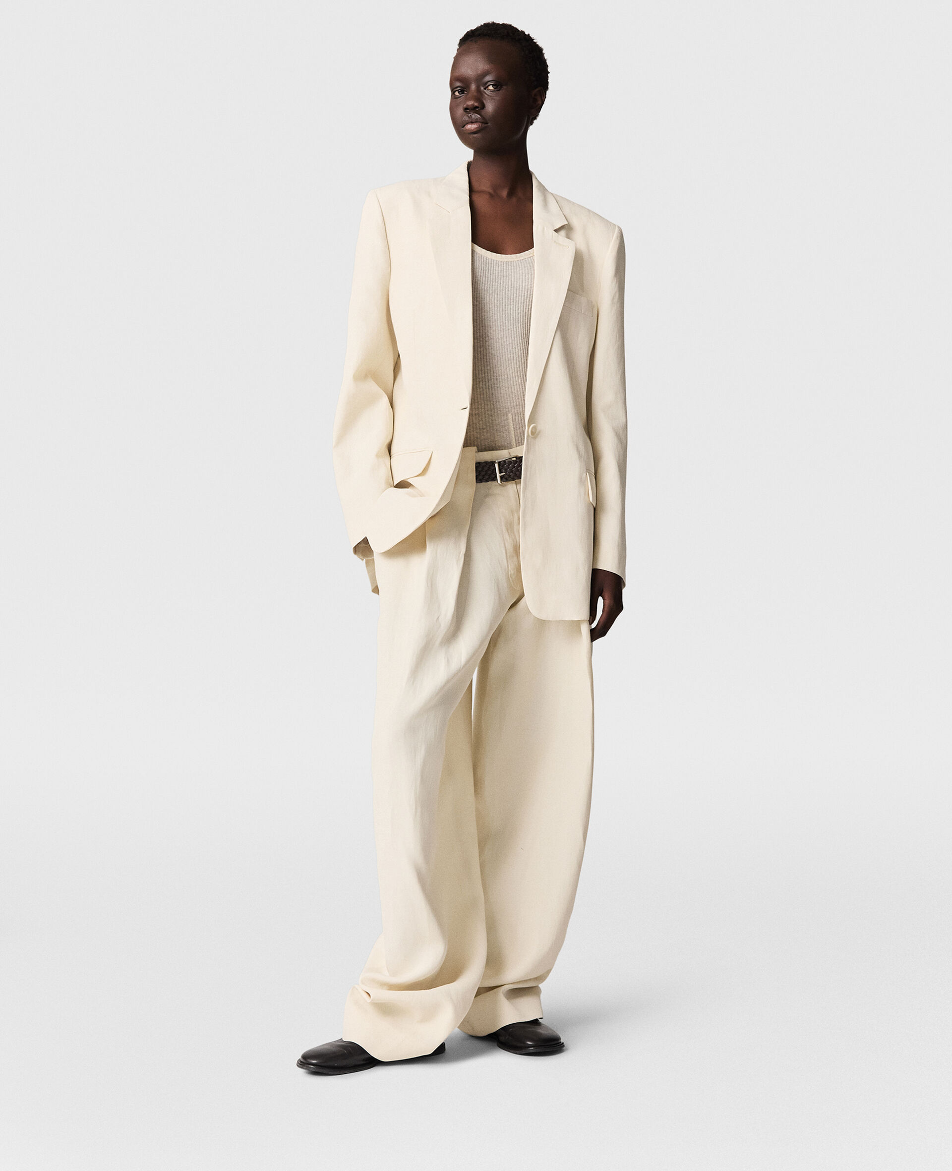 Slouchy Paneled Pants-Beige-large image number 4