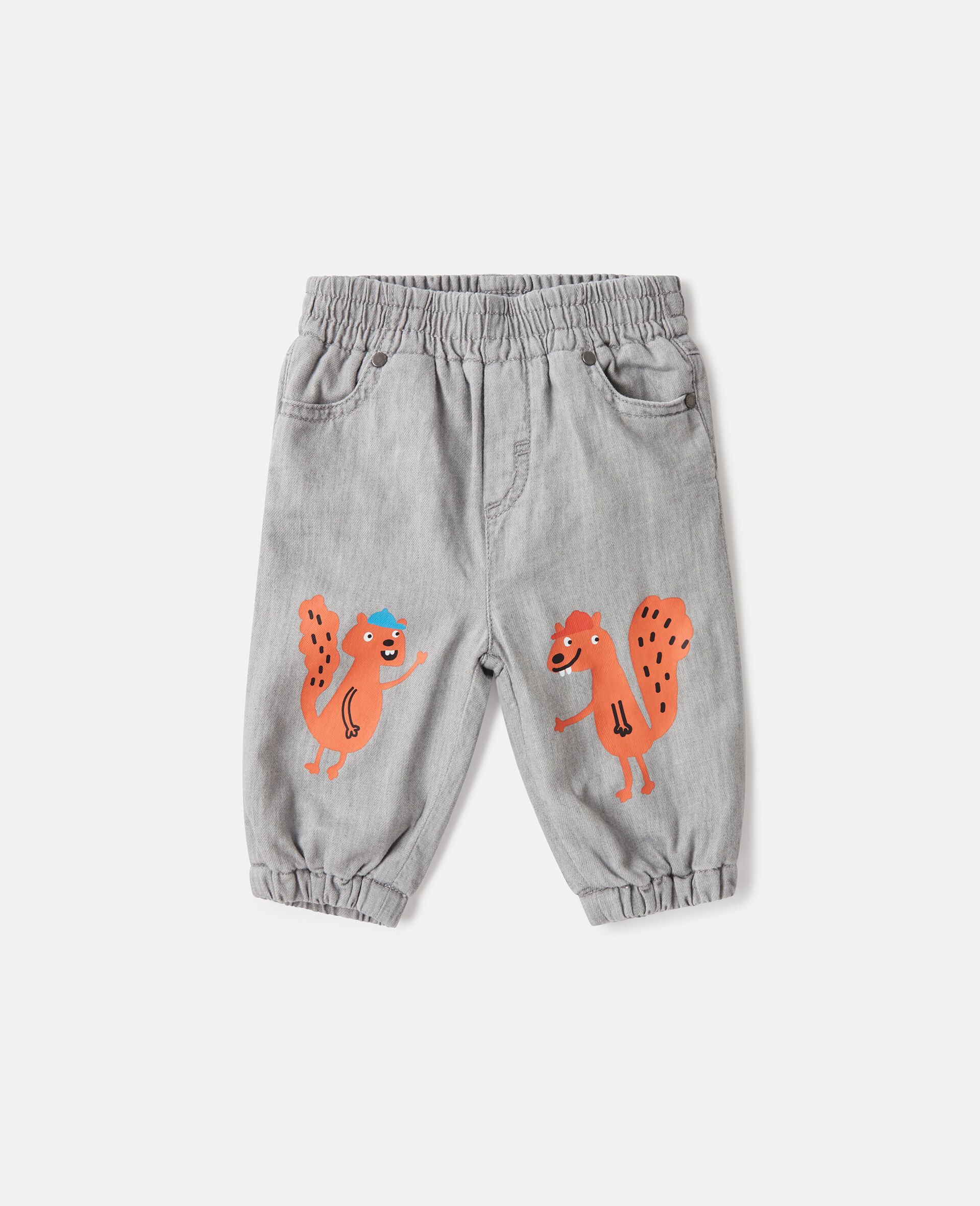 Jeans in Denim con Grafica Scoiattolo-Grigio-medium