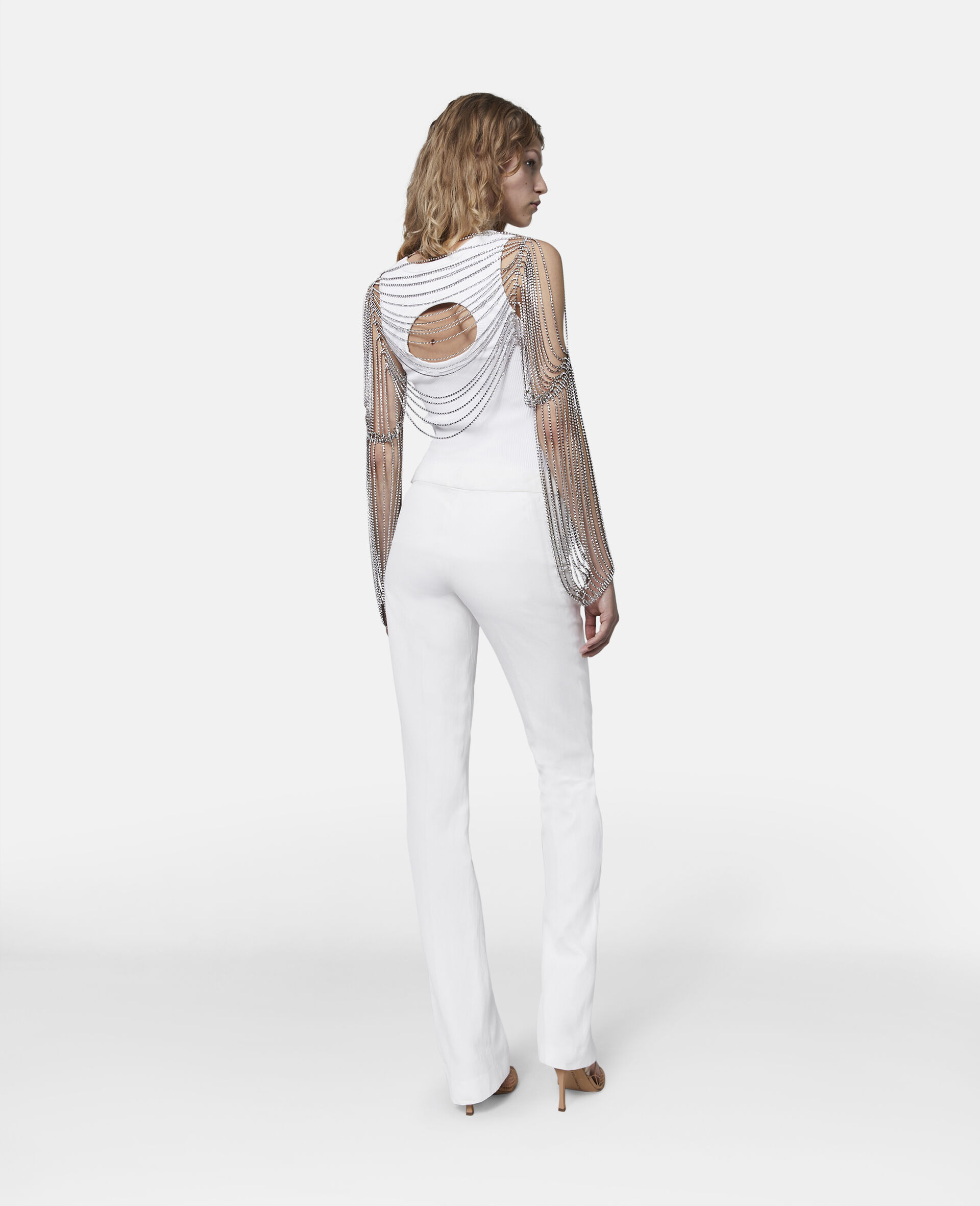 Crystal Chain Sleeve Top-White-large image number 2
