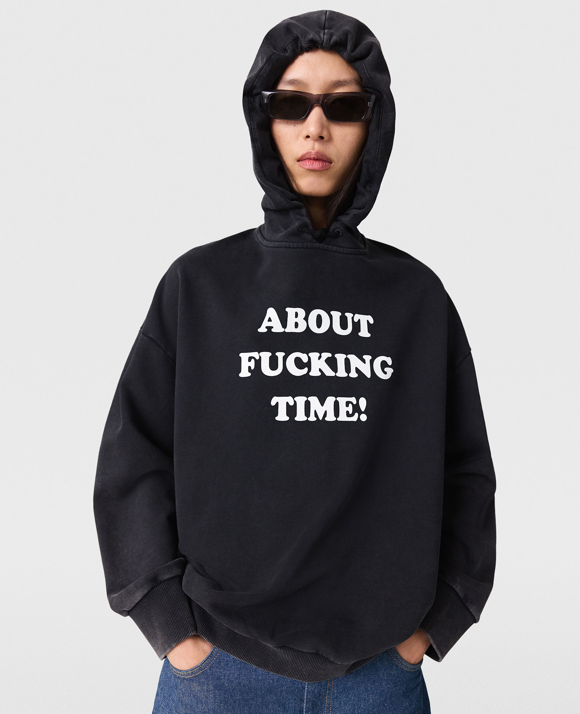 About Fucking Time! Hoodie-Black-model