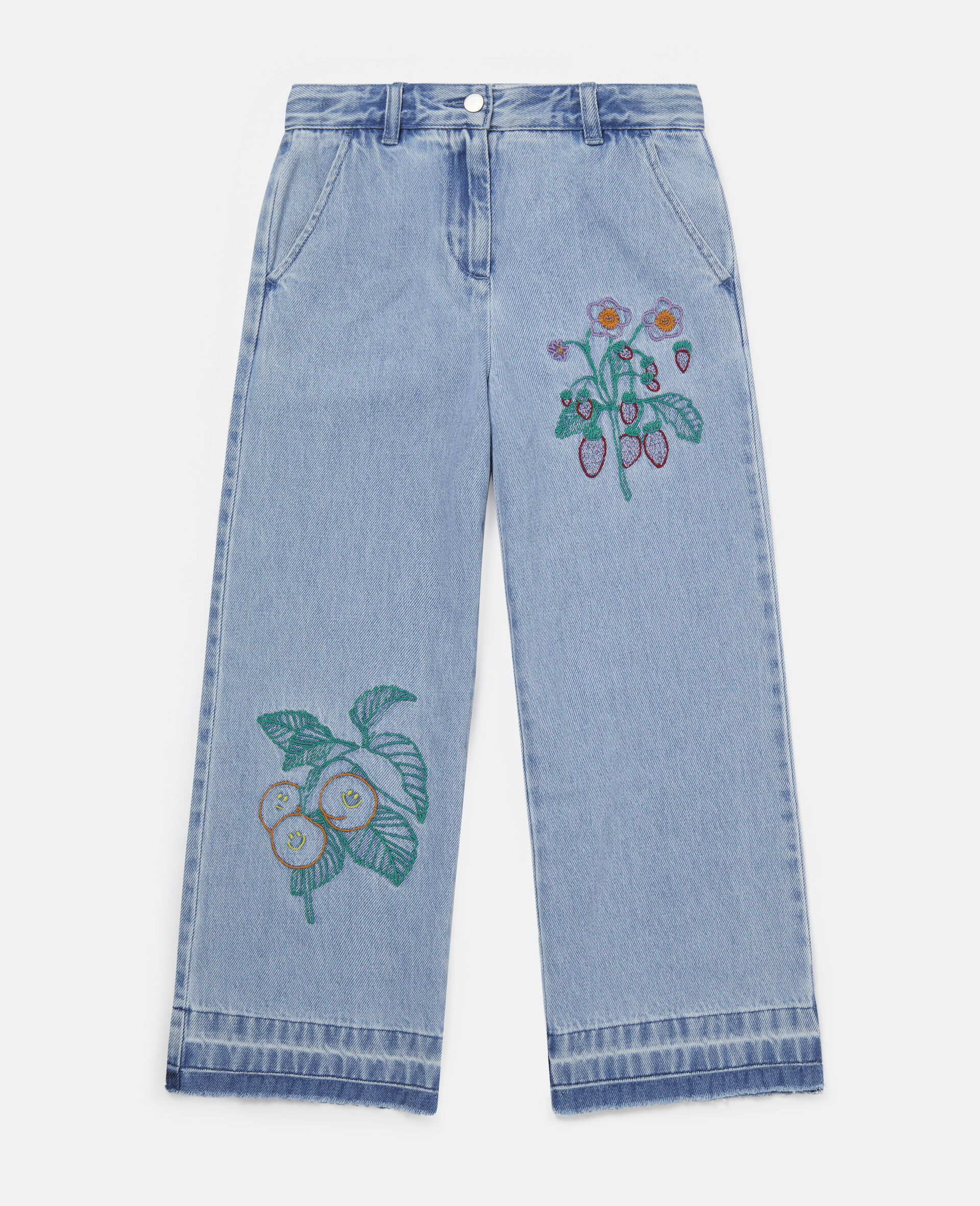Flower Embroidered Denim Trousers-Blue-large image number 0