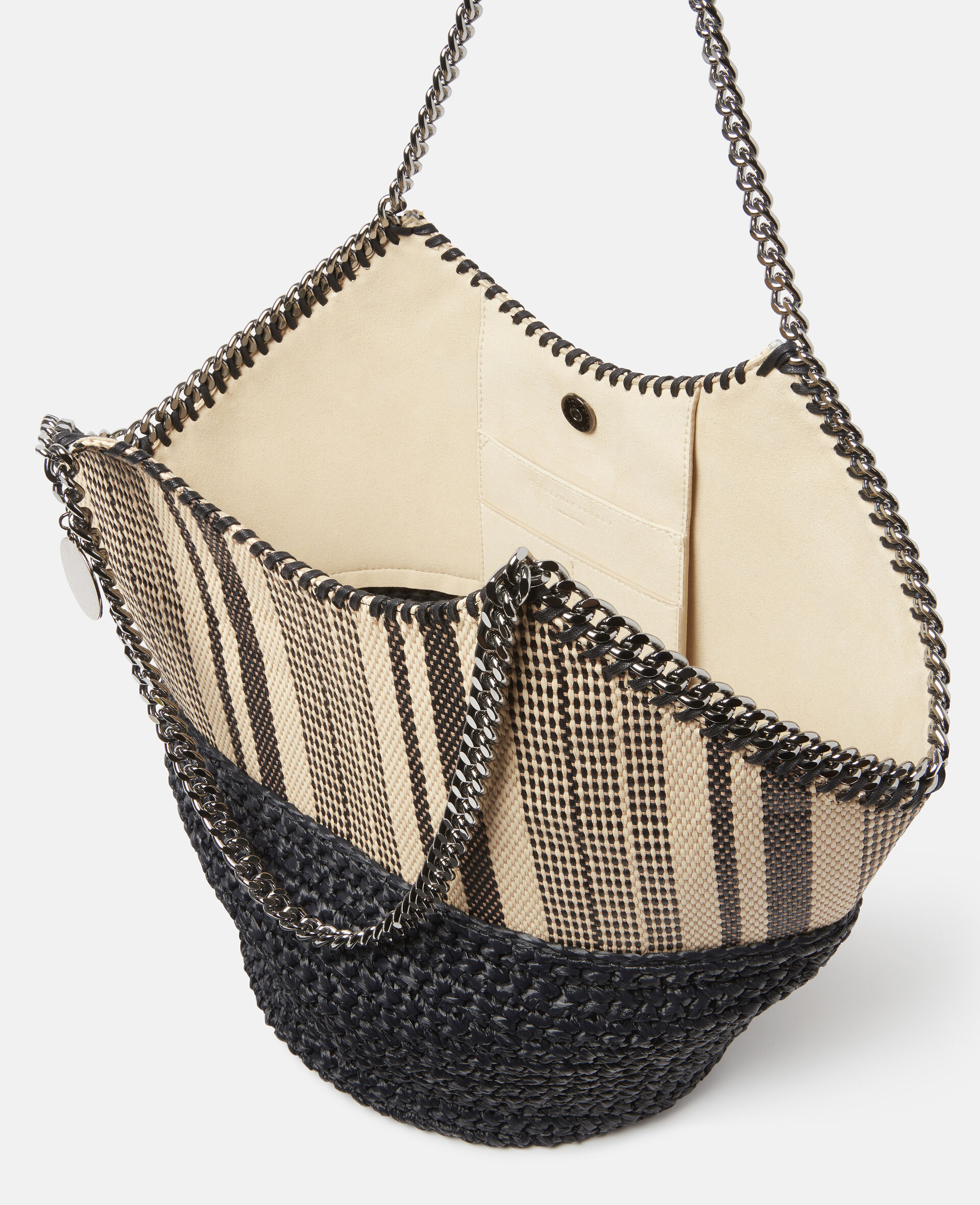 Falabella Large Striped Raffia Tote-Black-large image number 3