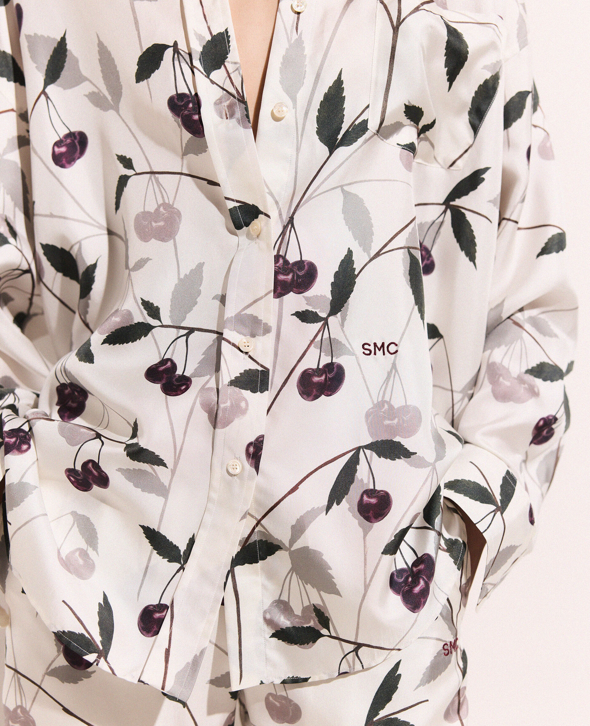 Cherry Print Oversized Shirt-Beige-large image number 2
