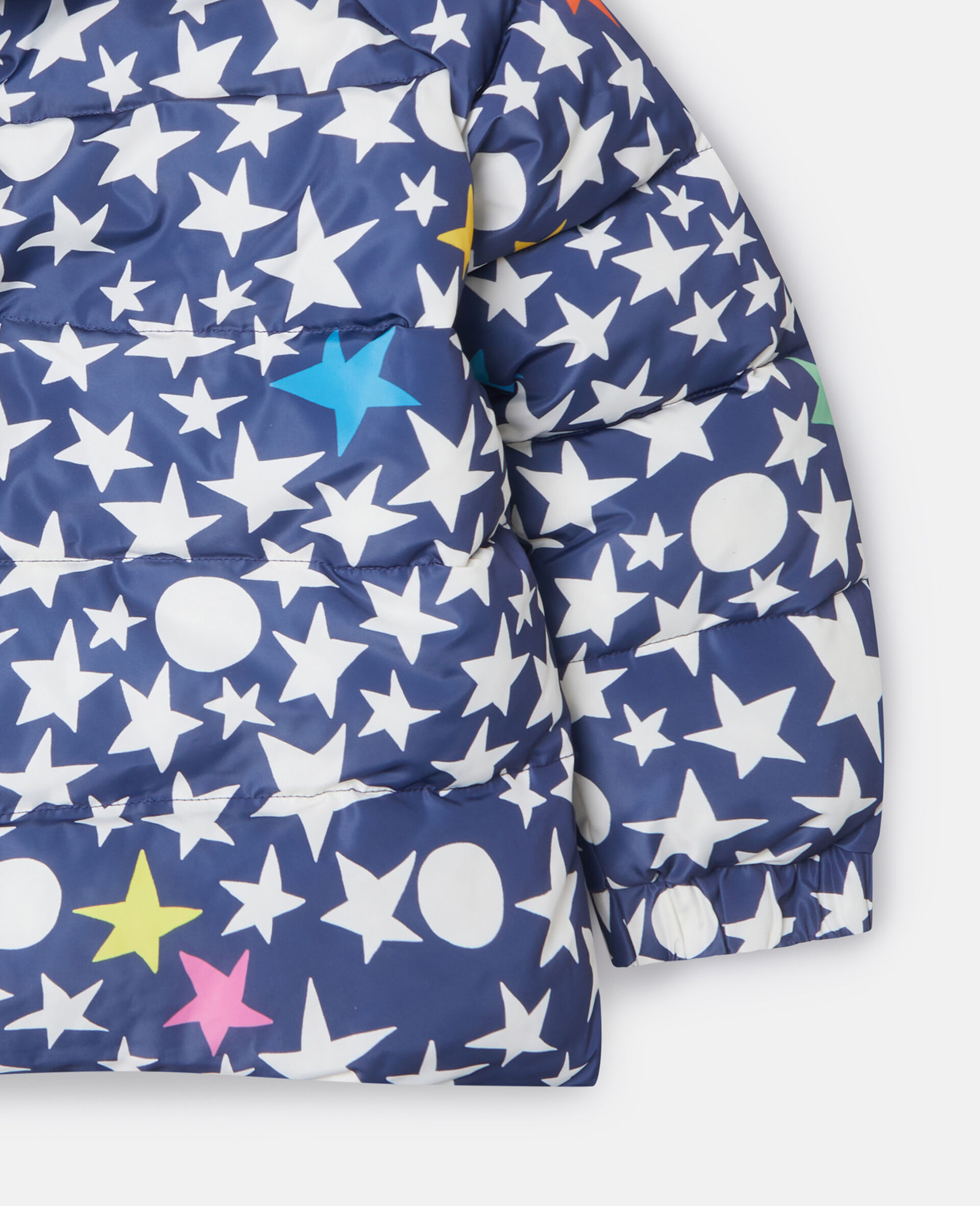 Star Print Hooded Puffer Coat-Blue-large image number 3