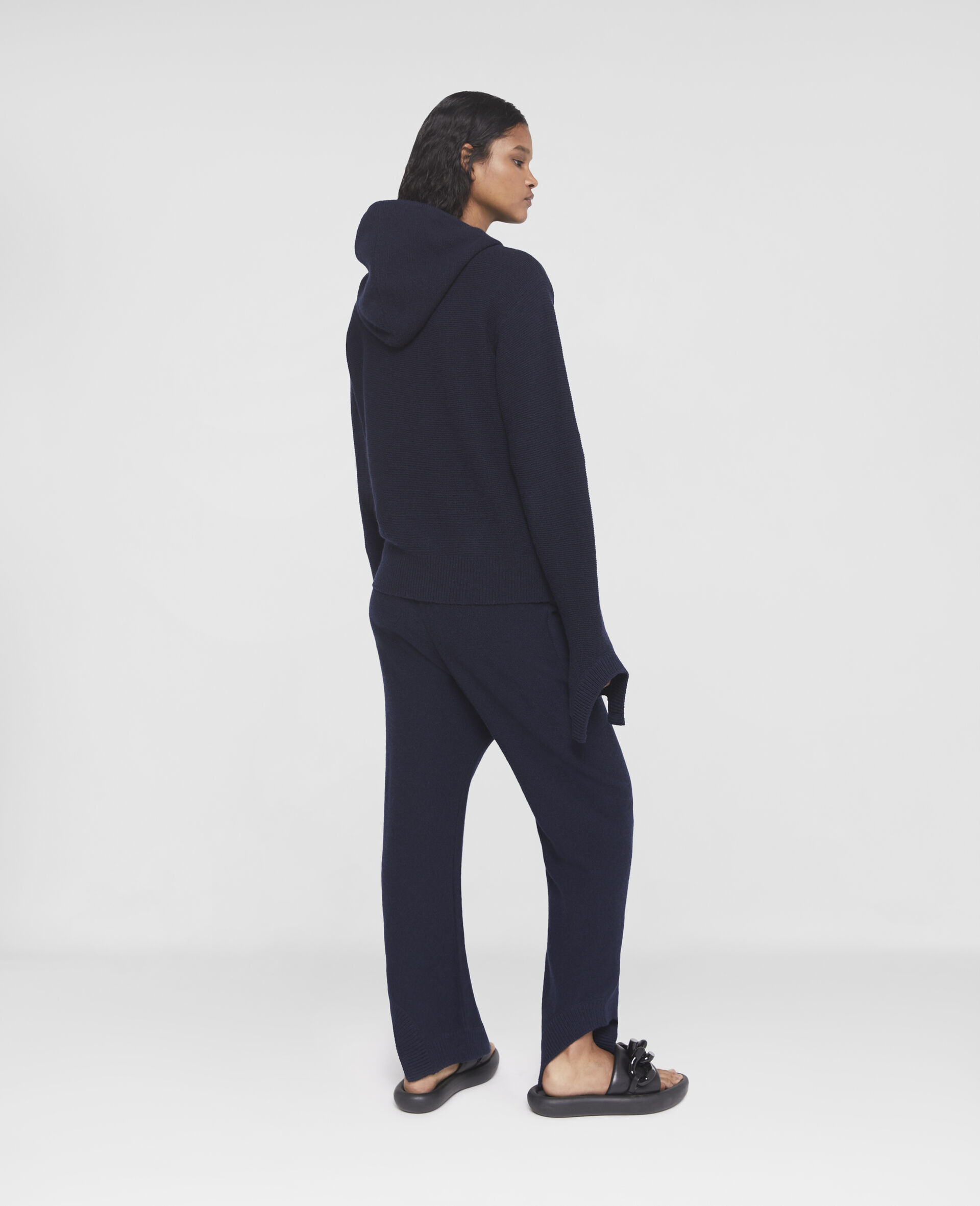 S-Wave Regenerated Cashmere Knitted Hoodie-Blue-large image number 2