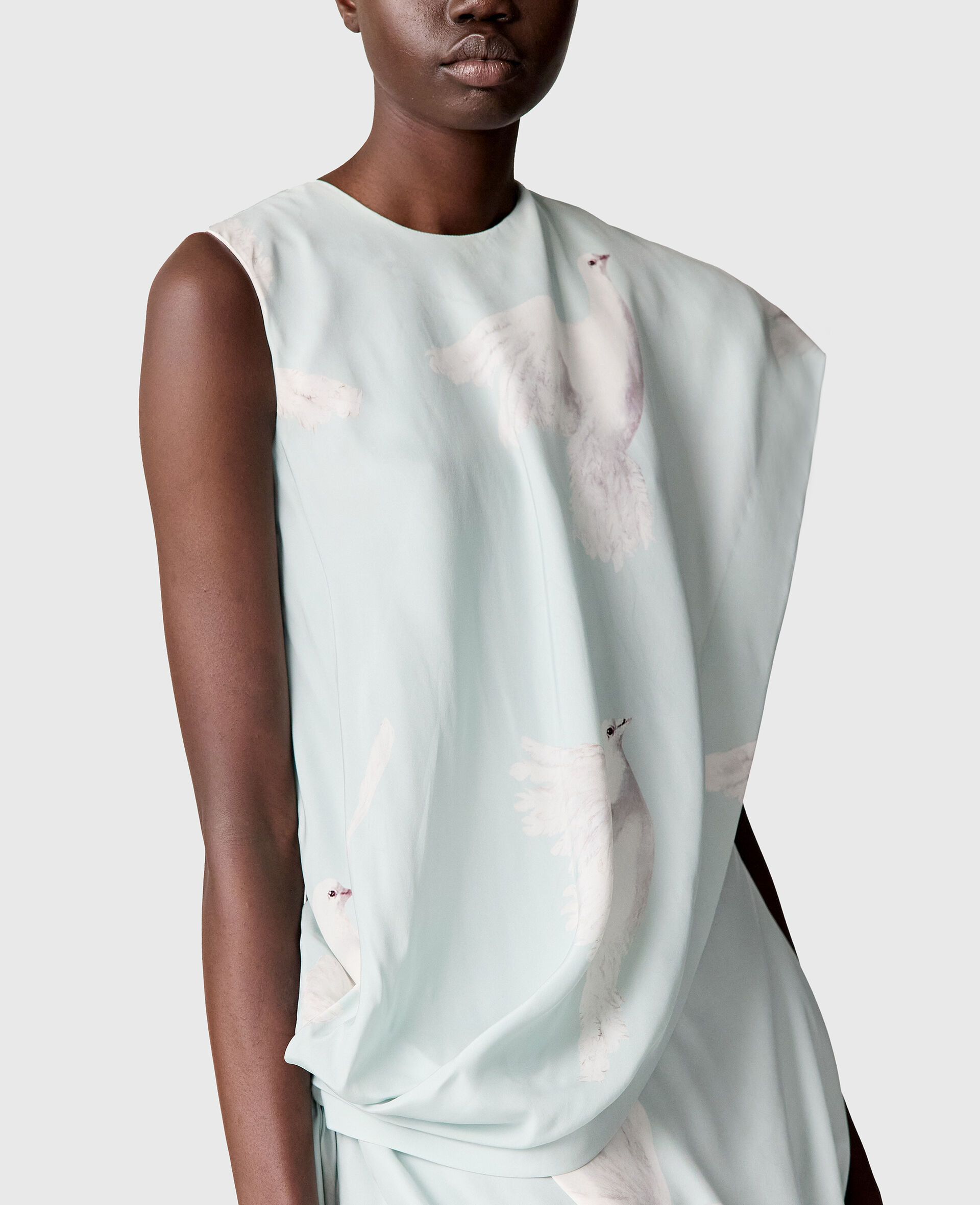 Dove Print Knotted Train Mini Dress-Blue-large image number 3