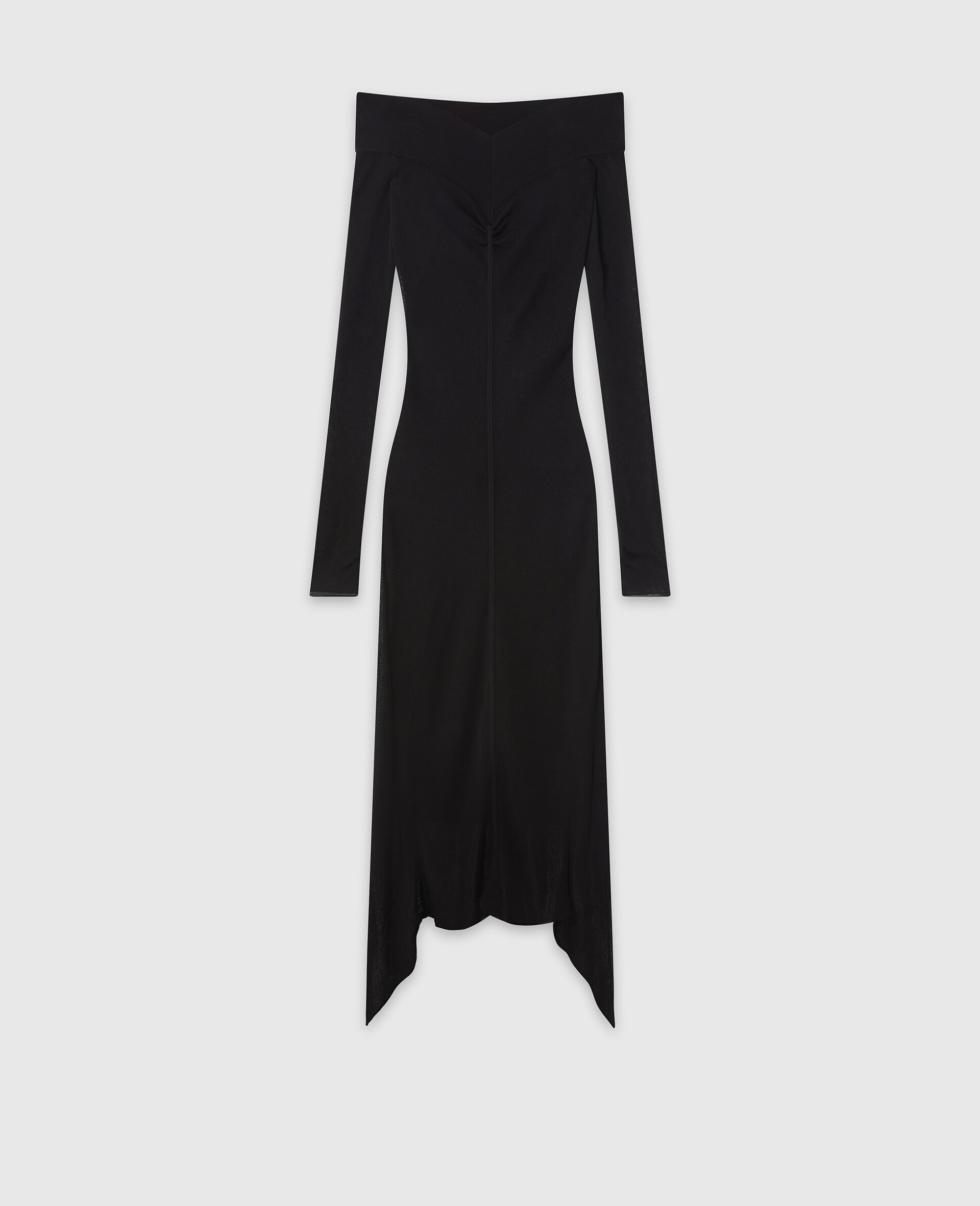 Sheer Long-Sleeve Mesh Maxi Dress-Black-medium