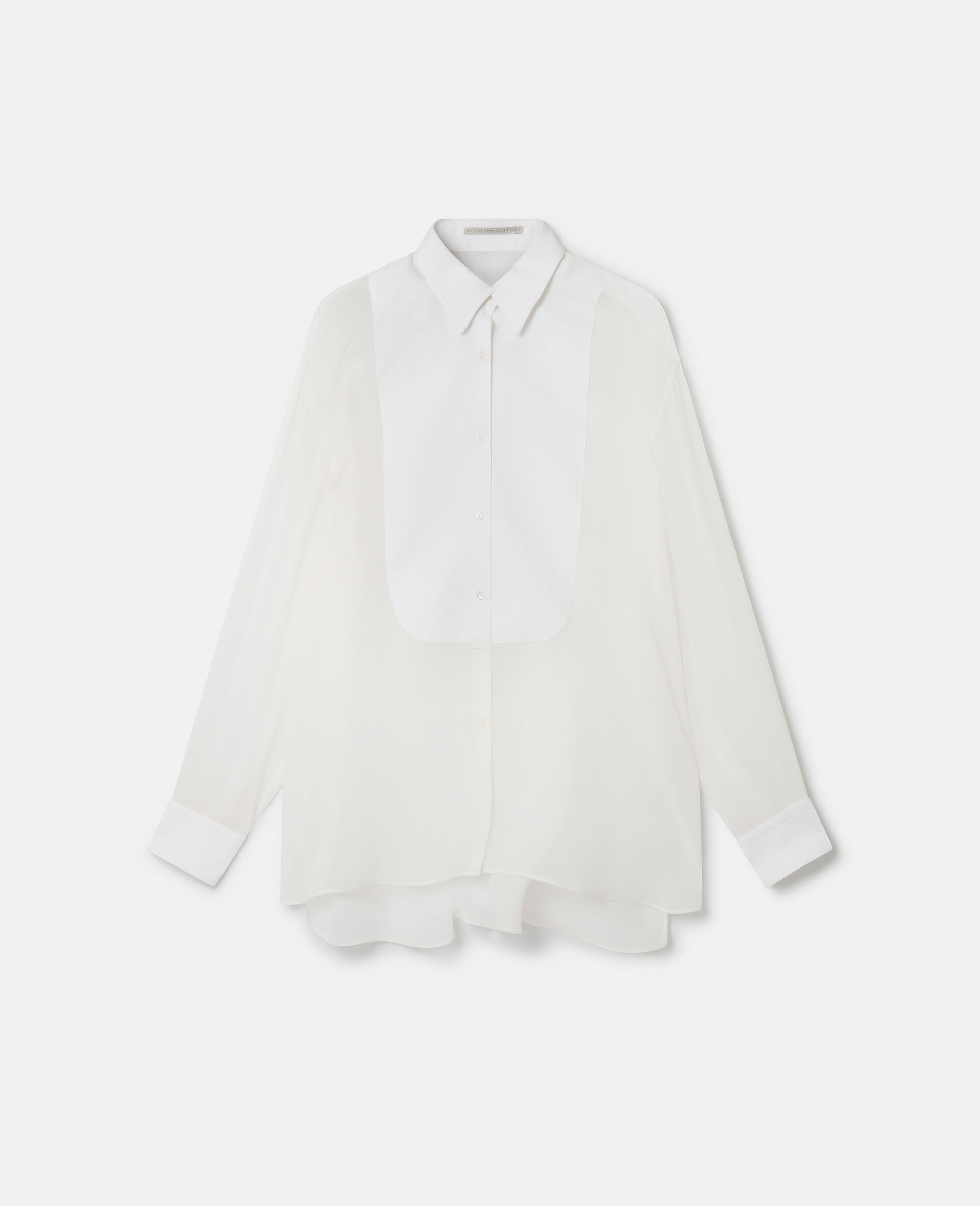 S-Wave Silk Chiffon Tuxedo Shirt-White-medium