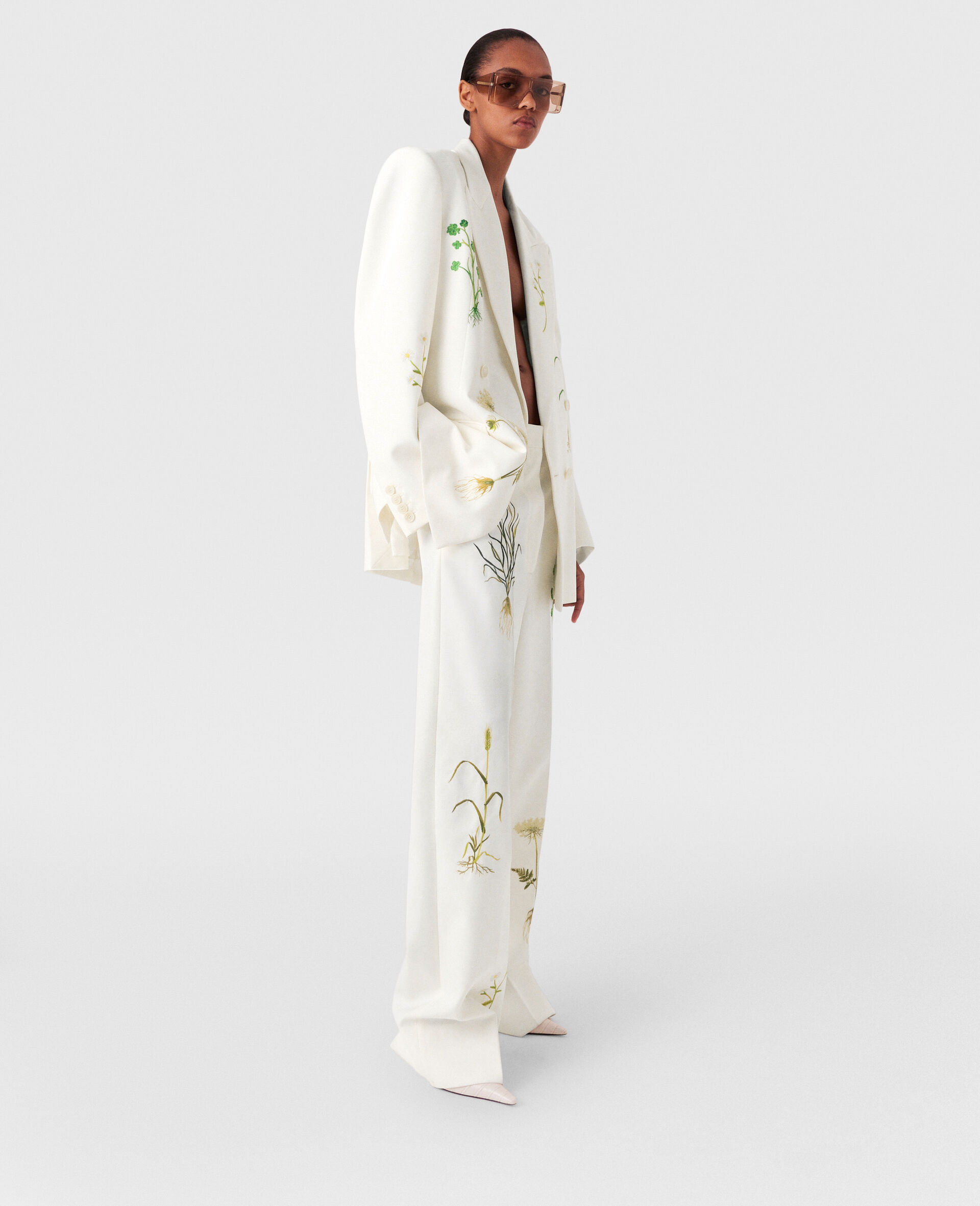 Oversized Floral Double-Breasted Blazer-Cream-large image number 2