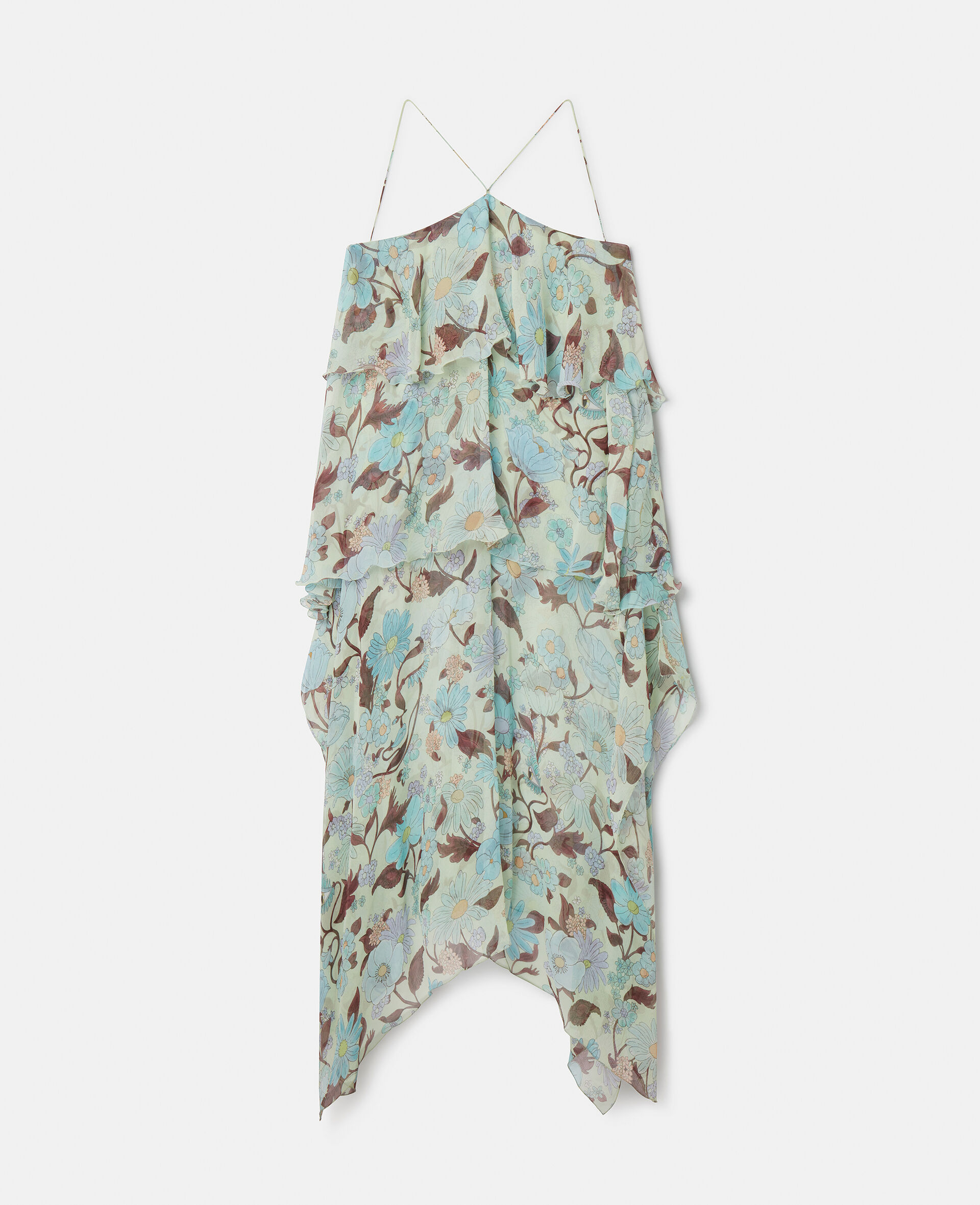 Lady Garden Print Silk Chiffon Halterneck Dress-Multicolour-medium