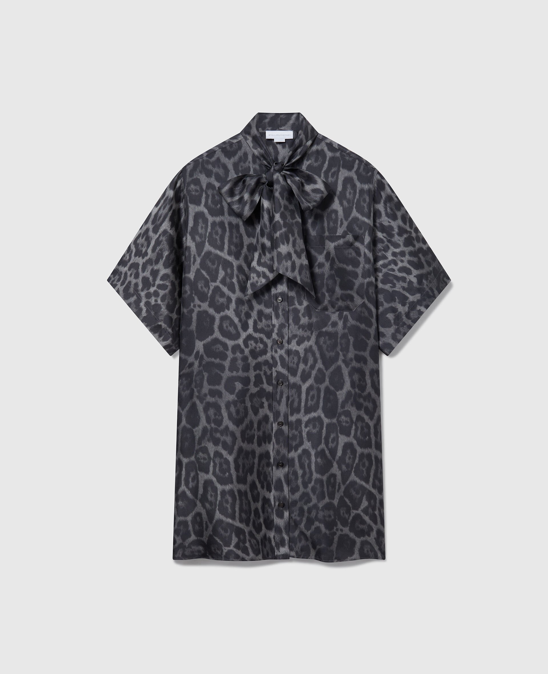Mini robe a col cravate-Gris-medium Mini robe a col cravate-Gris-medium