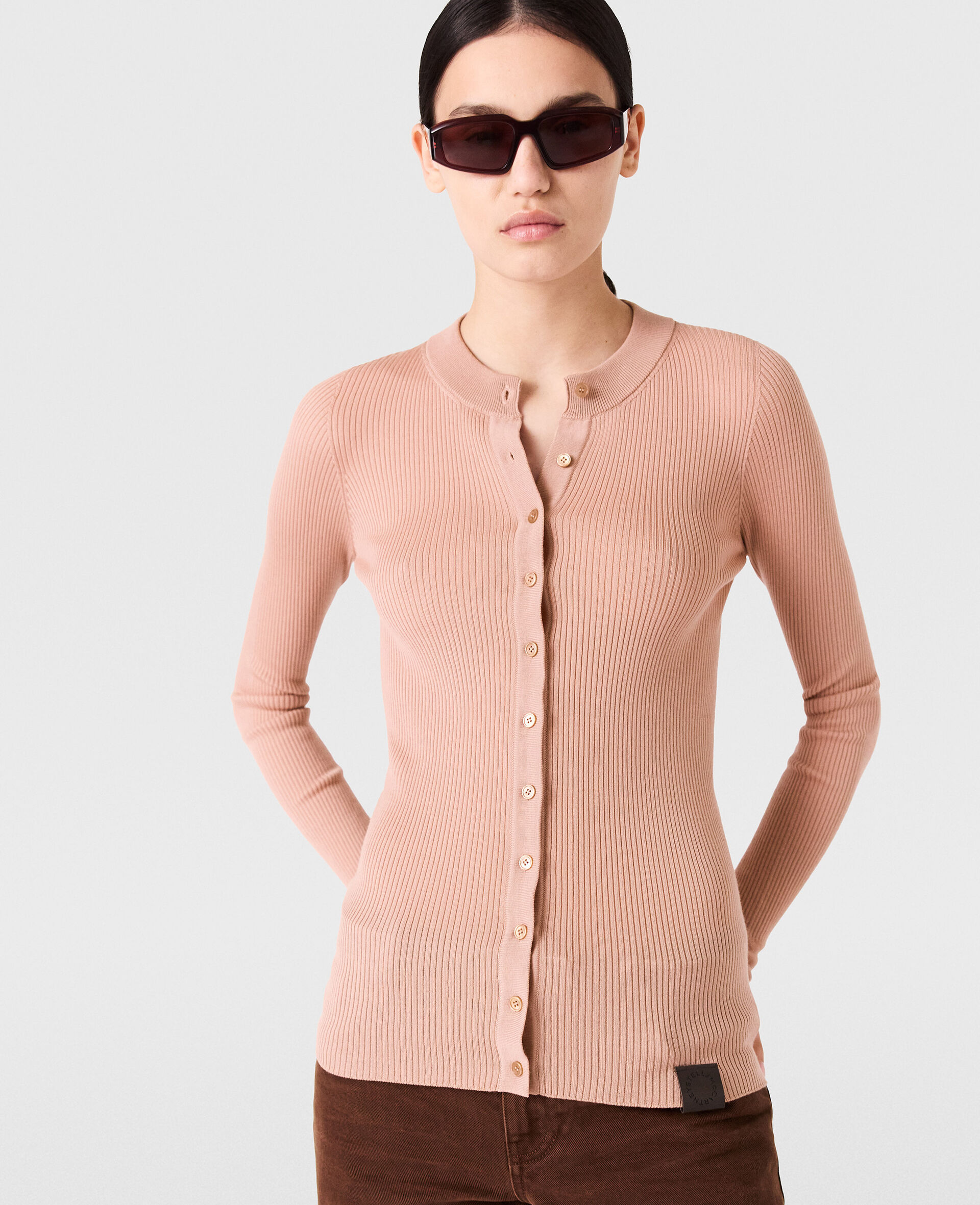 Crewneck Light Knit Cardigan-Beige-large image number 4