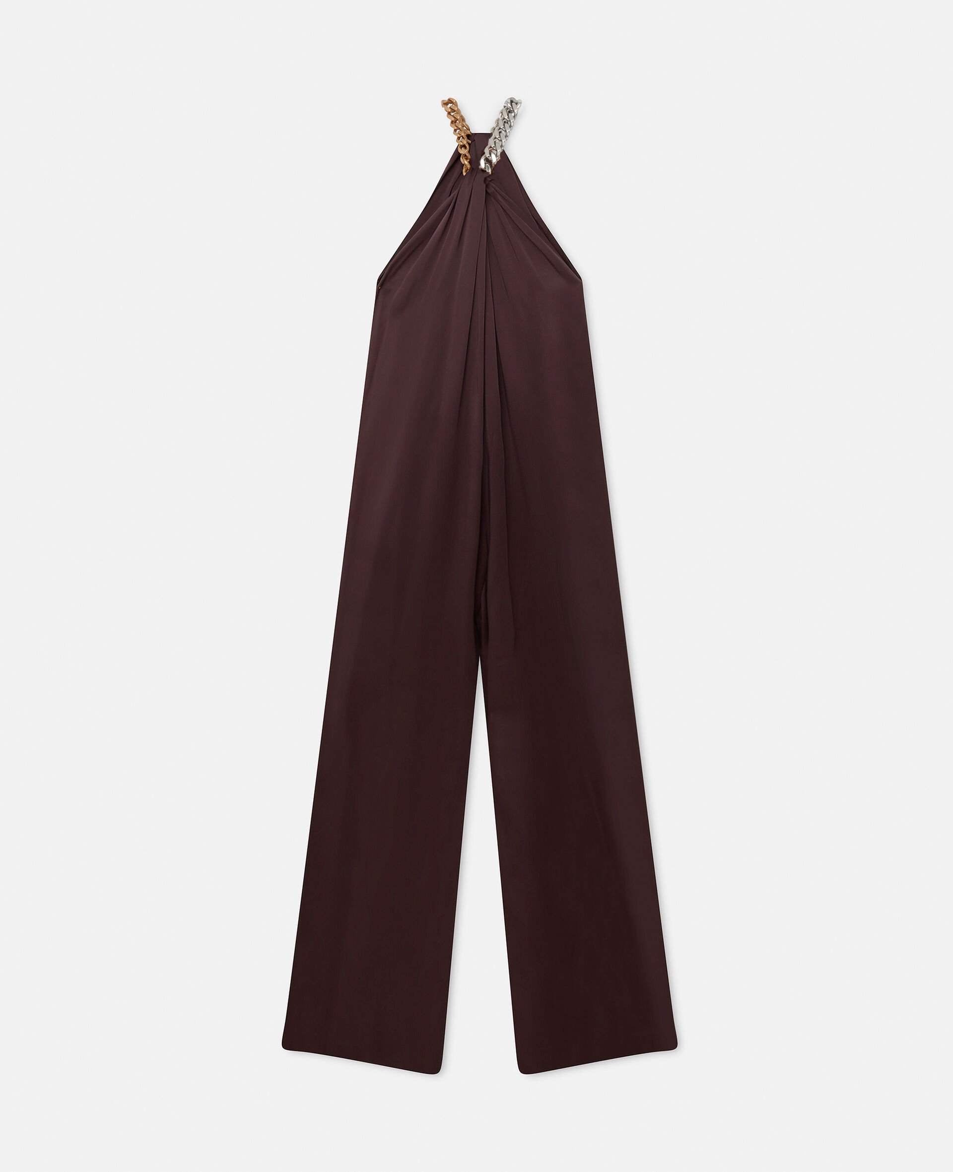 Combinaison en satin à dos nu et chaîne-Marron-medium