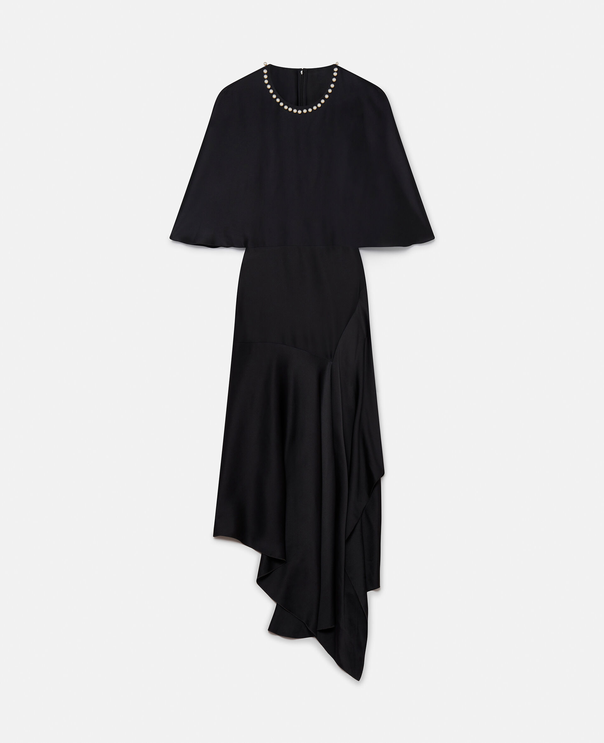 Pearl Embroidery Double Satin Midi Dress-Black-large image number 0