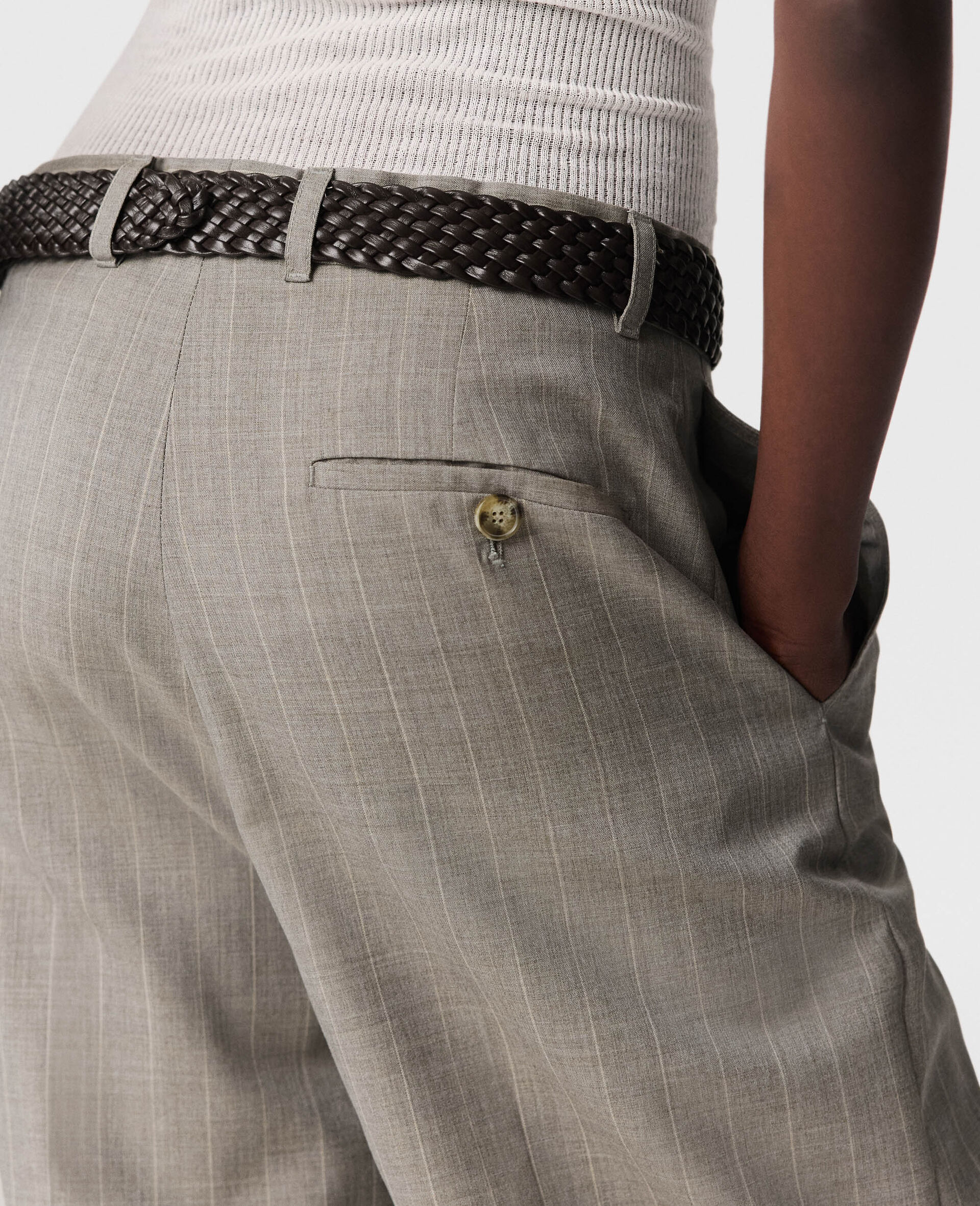 Tapered Slim-Leg Pinstripe Pants-Grey-large image number 3