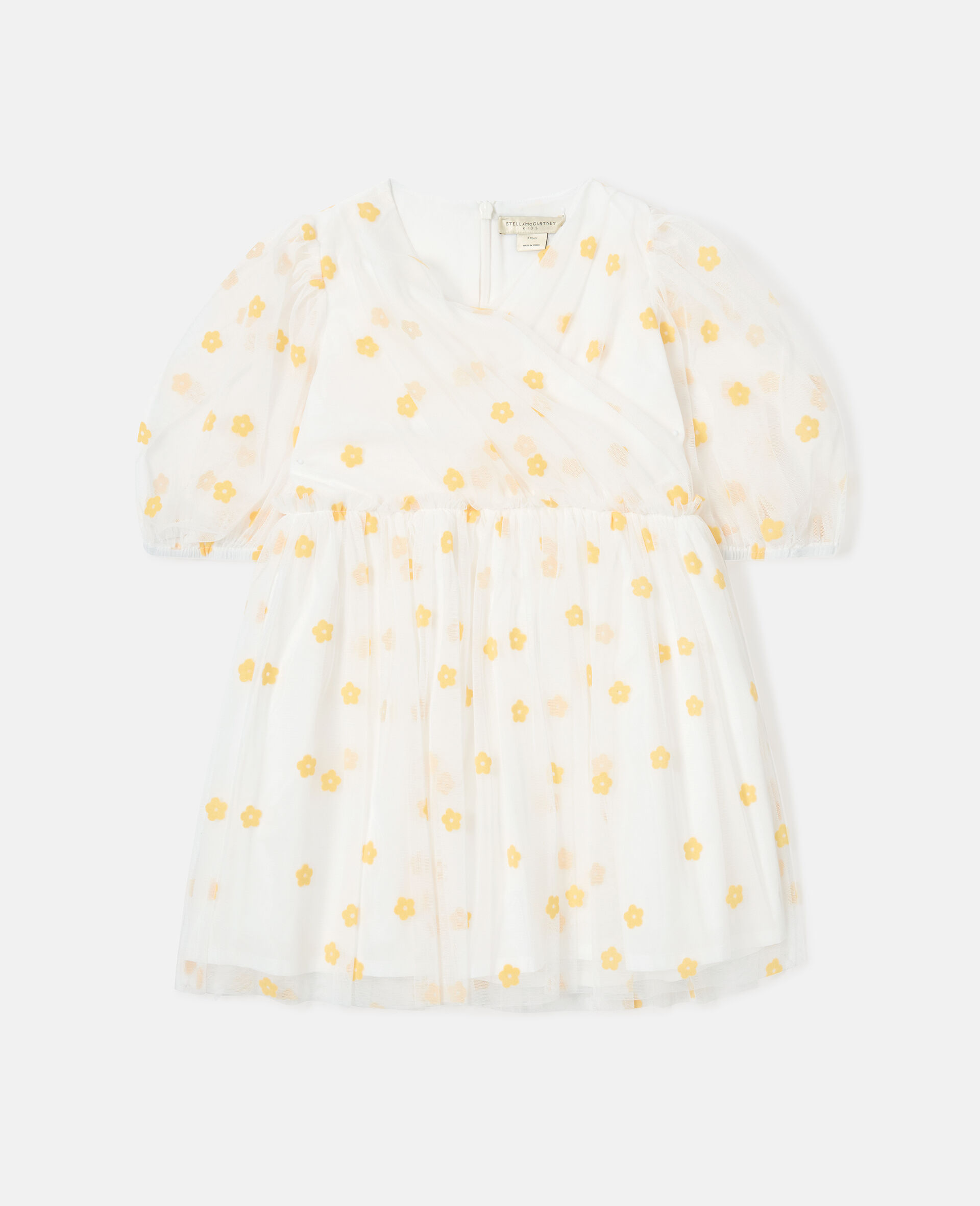 Floral Print Puff Sleeve Dress-White-large image number 0